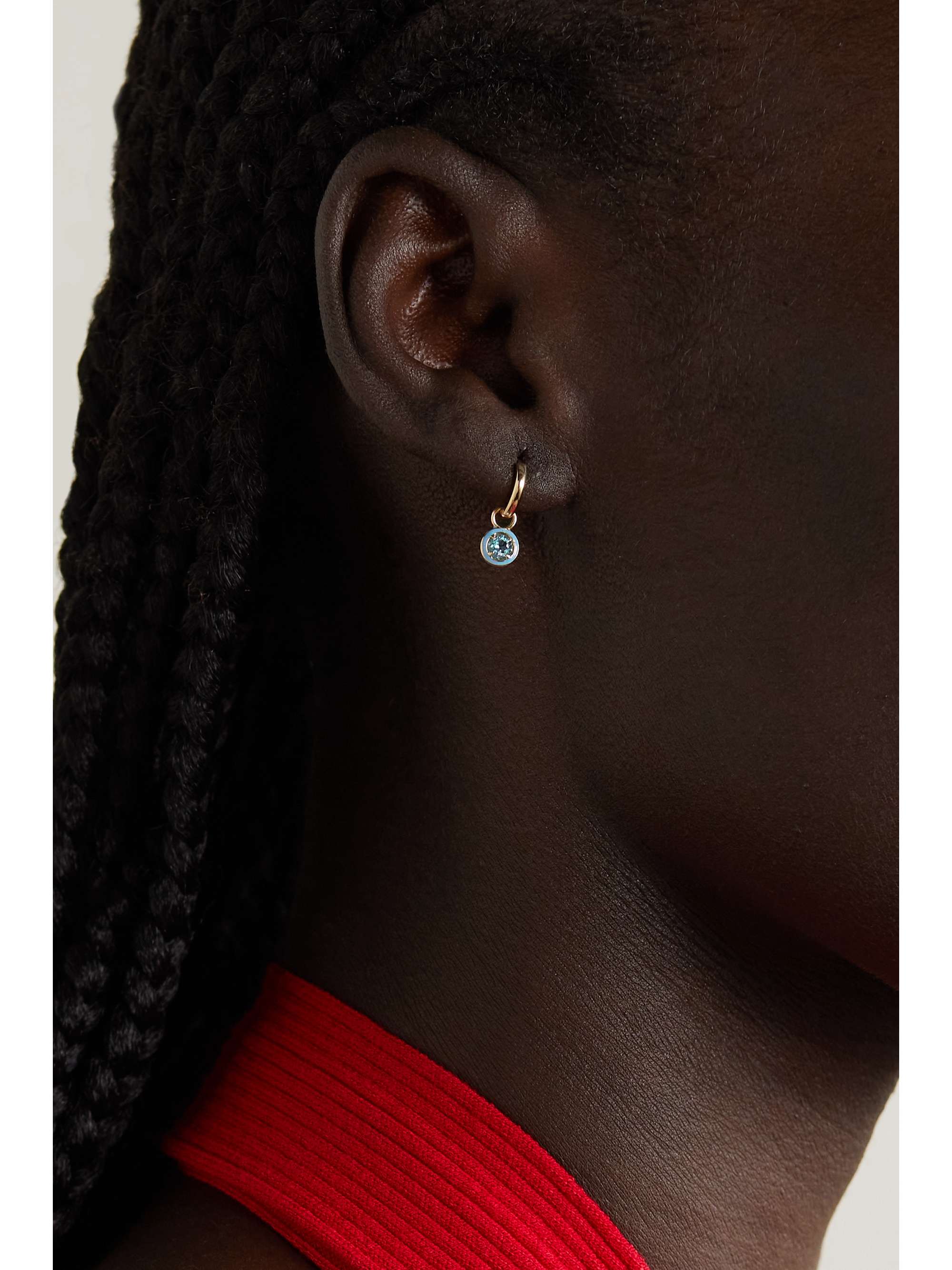 ALISON LOU Pear Cocktail 14-karat gold, topaz and enamel single hoop earring