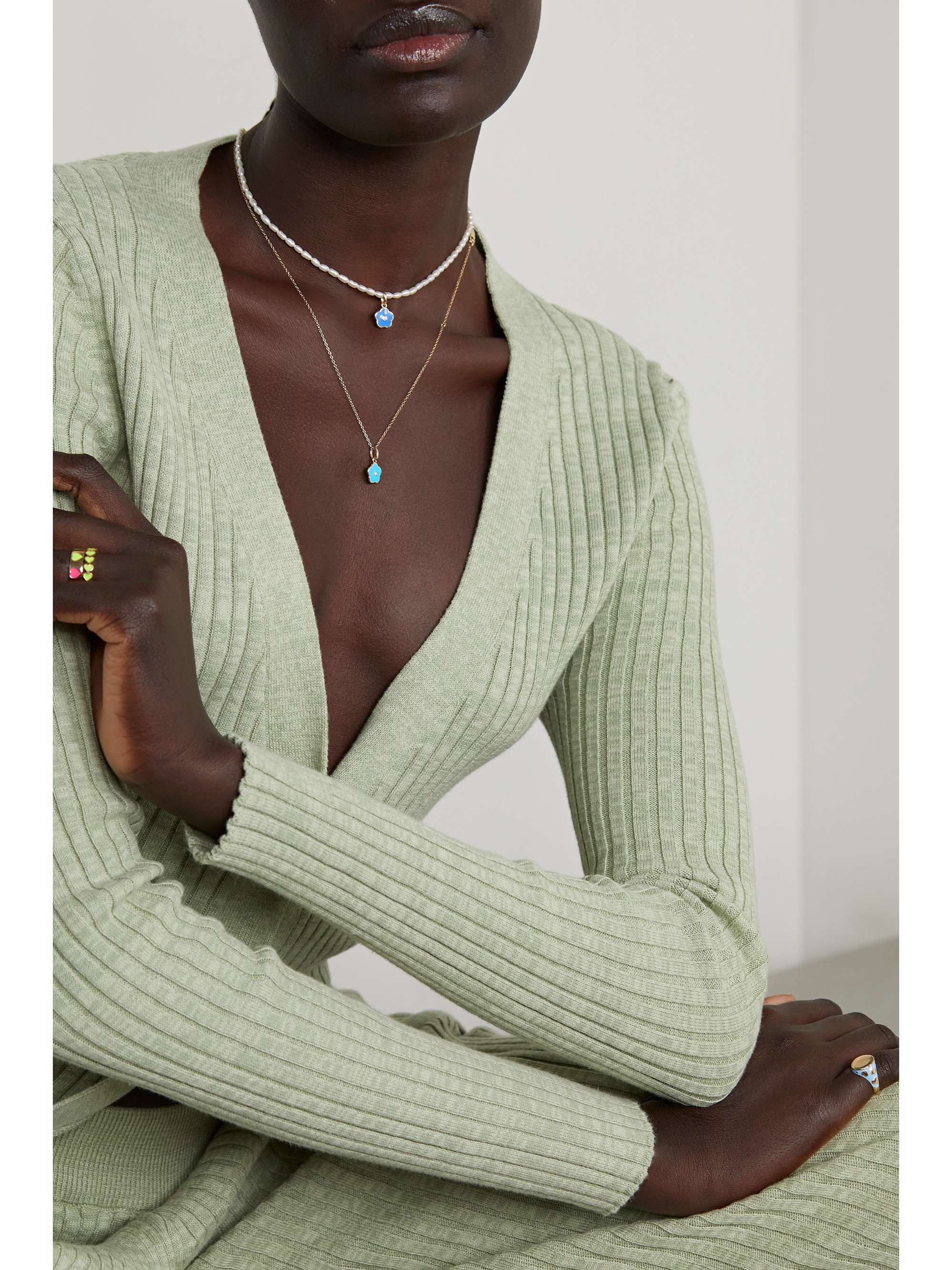 ALISON LOU Flower Power 14-karat gold, enamel and diamond necklace