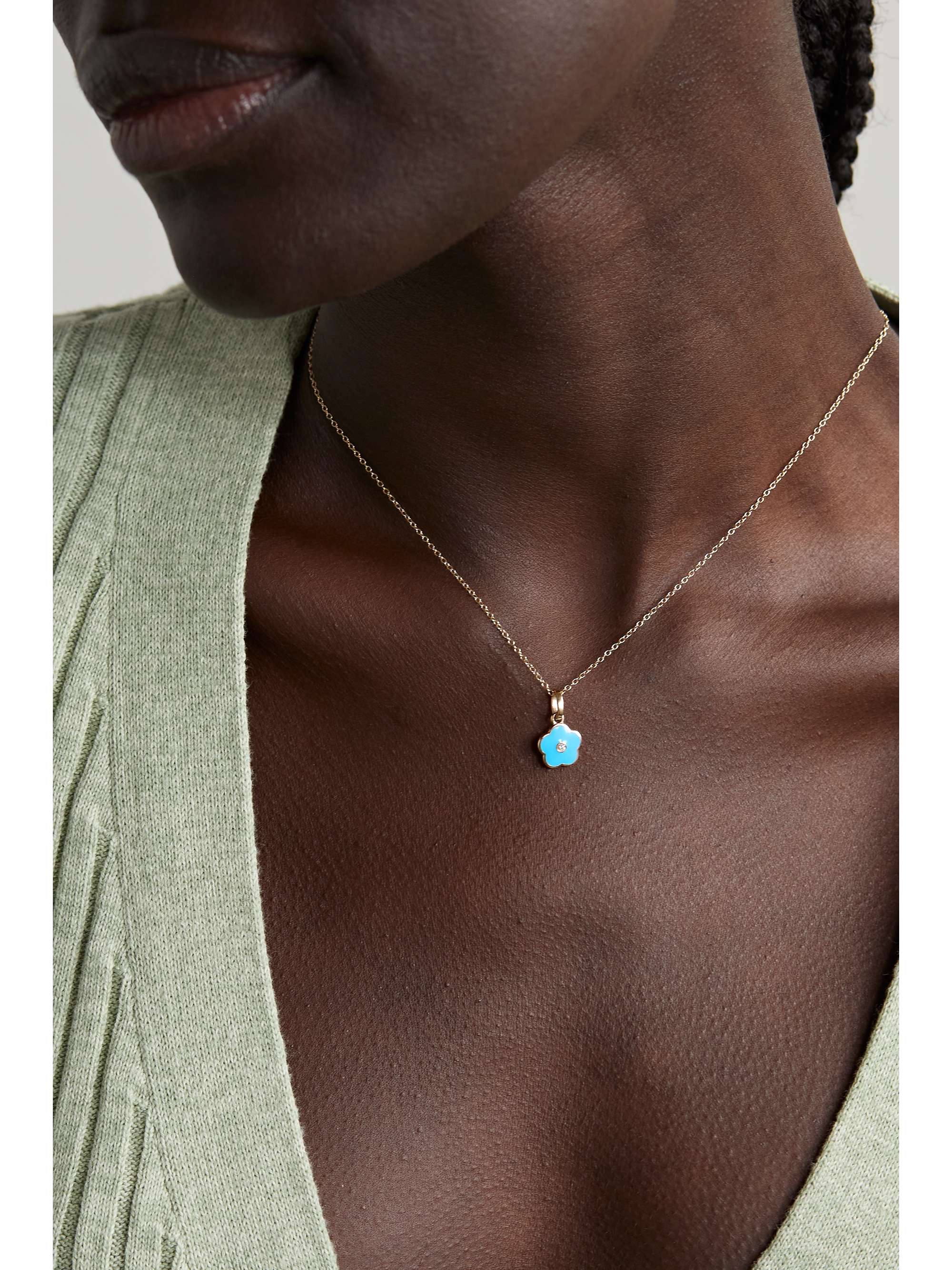 ALISON LOU Flower Power 14-karat gold, enamel and diamond necklace