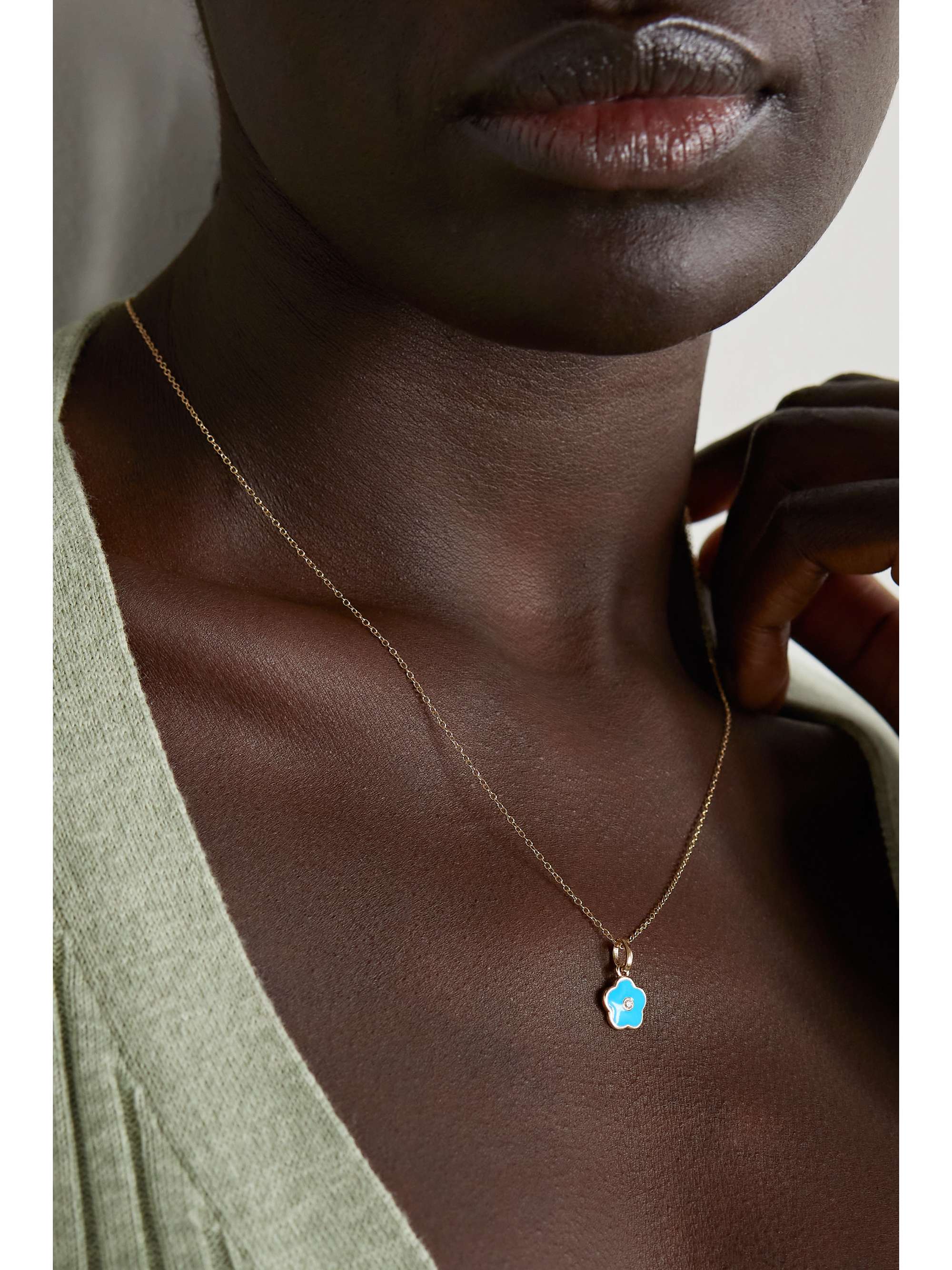 ALISON LOU Flower Power 14-karat gold, enamel and diamond necklace