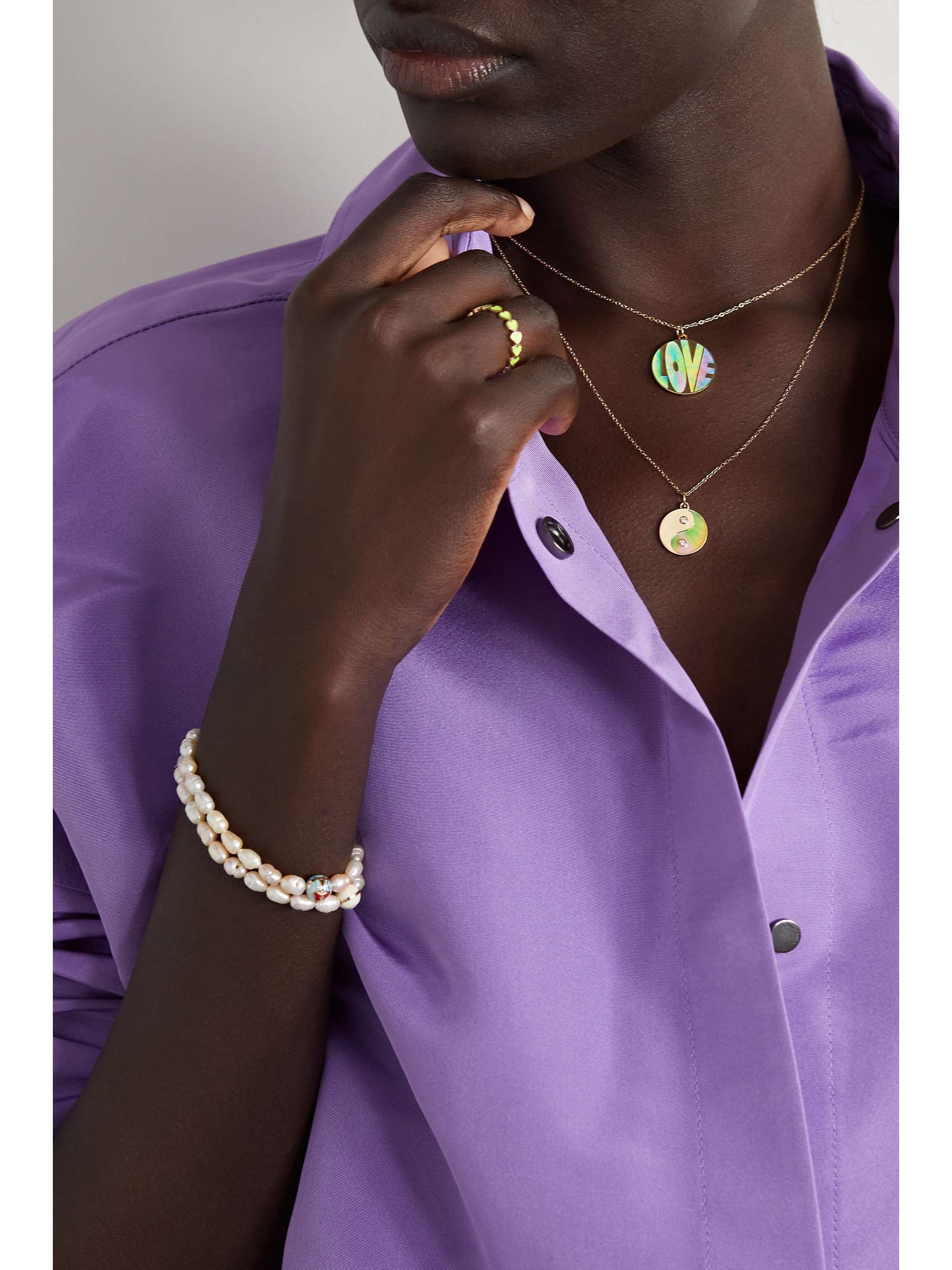 ALISON LOU All You Need 14-karat gold, enamel and diamond necklace