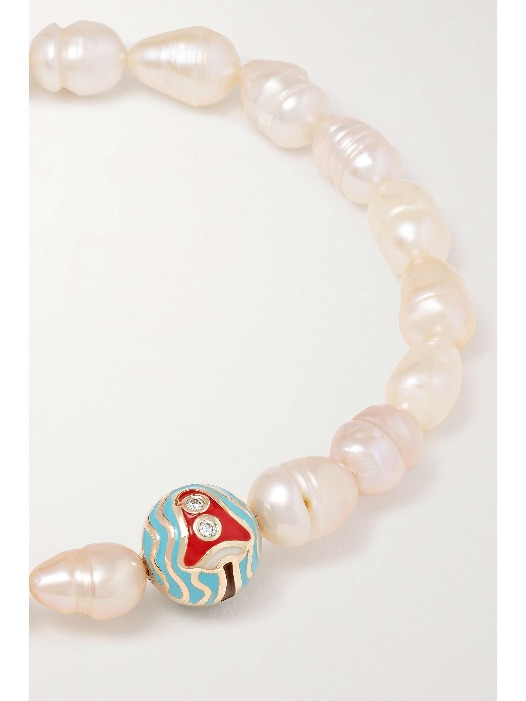 ALISON LOU Magic Shroom 14-karat gold, pearl, enamel and diamond bracelet