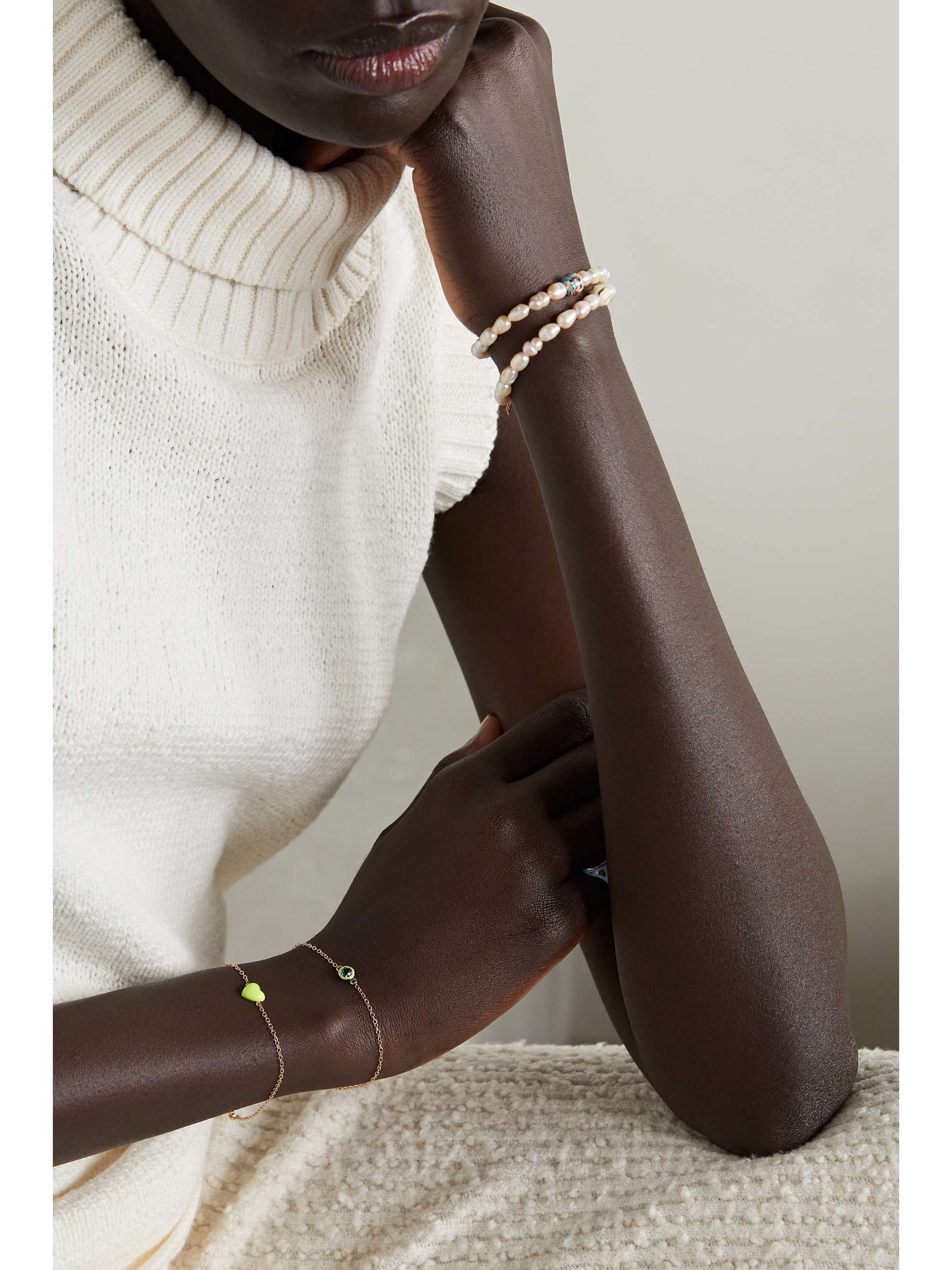 ALISON LOU 14-karat gold, enamel and emerald bracelet