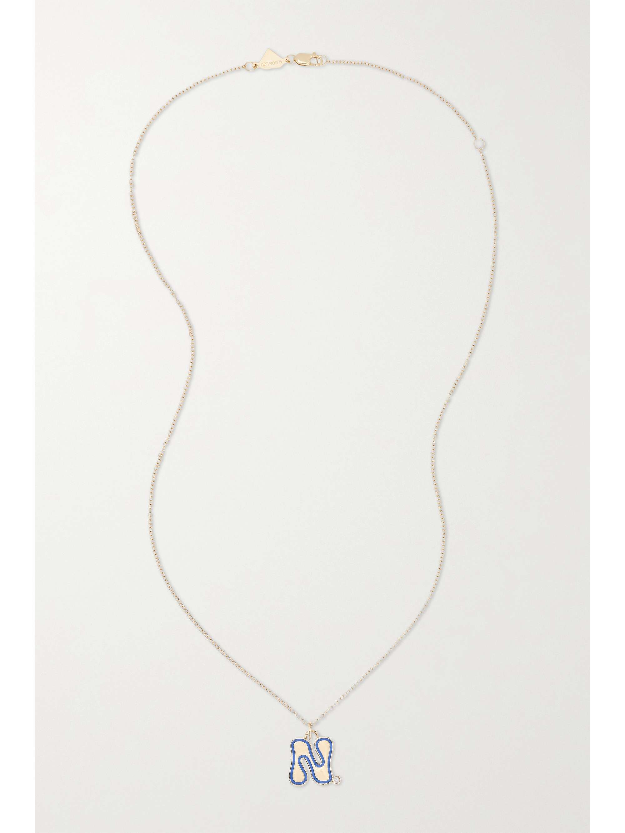 ALISON LOU Stellar Letter 14-karat gold, enamel and diamond necklace