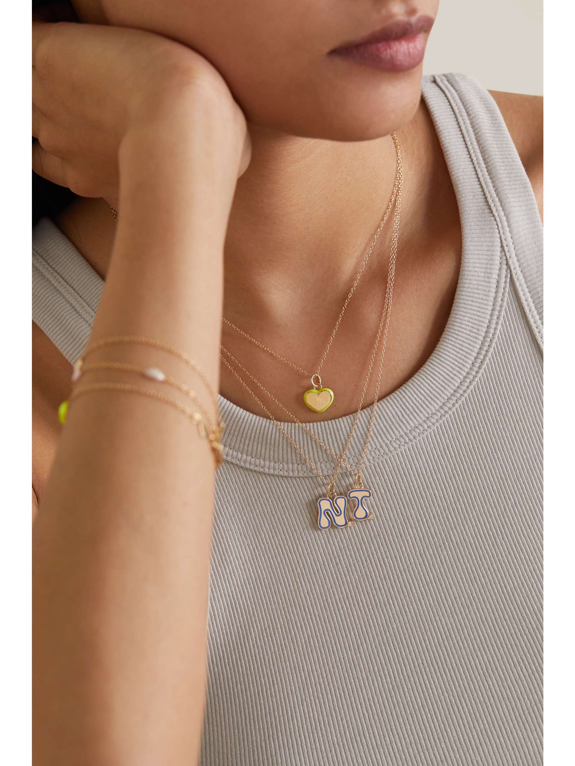 ALISON LOU Stellar Letter 14-karat gold, enamel and diamond necklace
