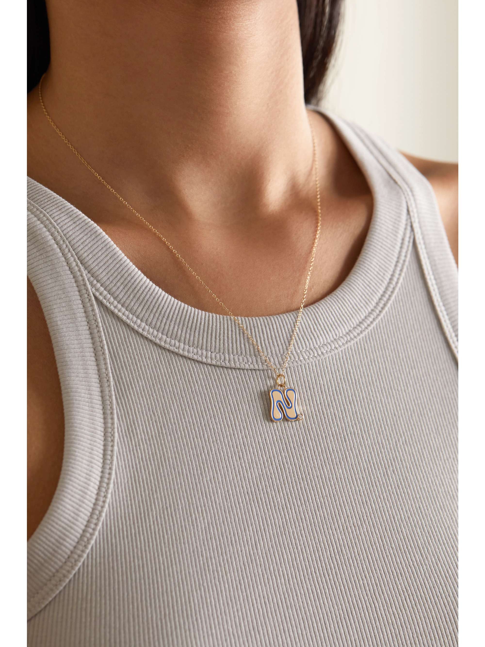 ALISON LOU Stellar Letter 14-karat gold, enamel and diamond necklace
