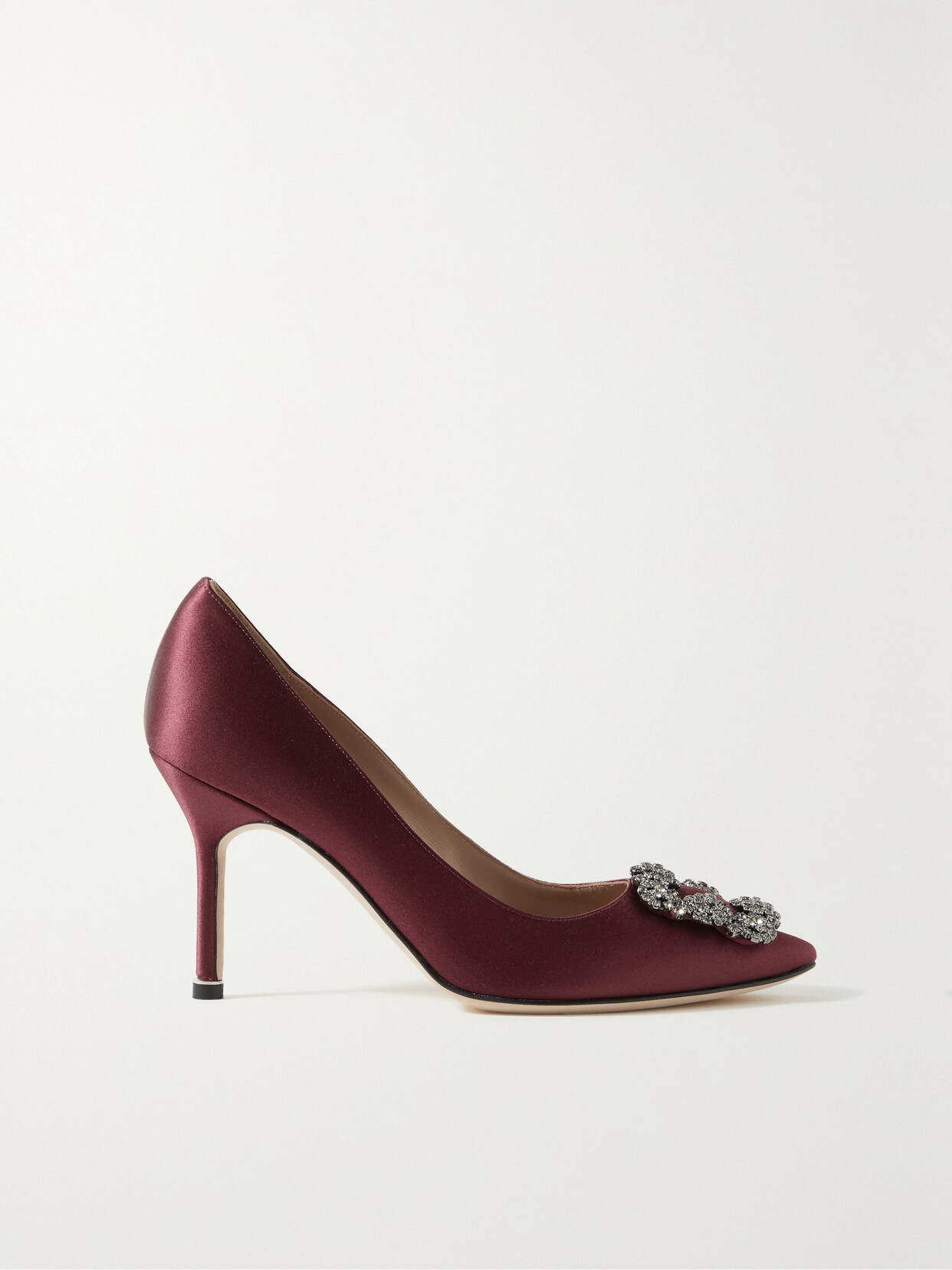 Manolo Blahnik Hangisi 90 Embellished Satin Pumps In Burgundy | ModeSens