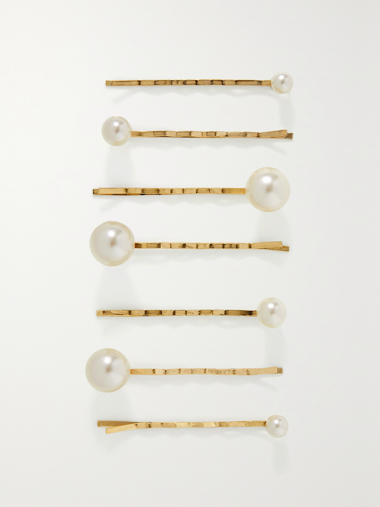 JENNIFER BEHR PERLA SET OF SEVEN FAUX PEARL-EMBELLISHED GOLD-TONE HAIR SLIDES