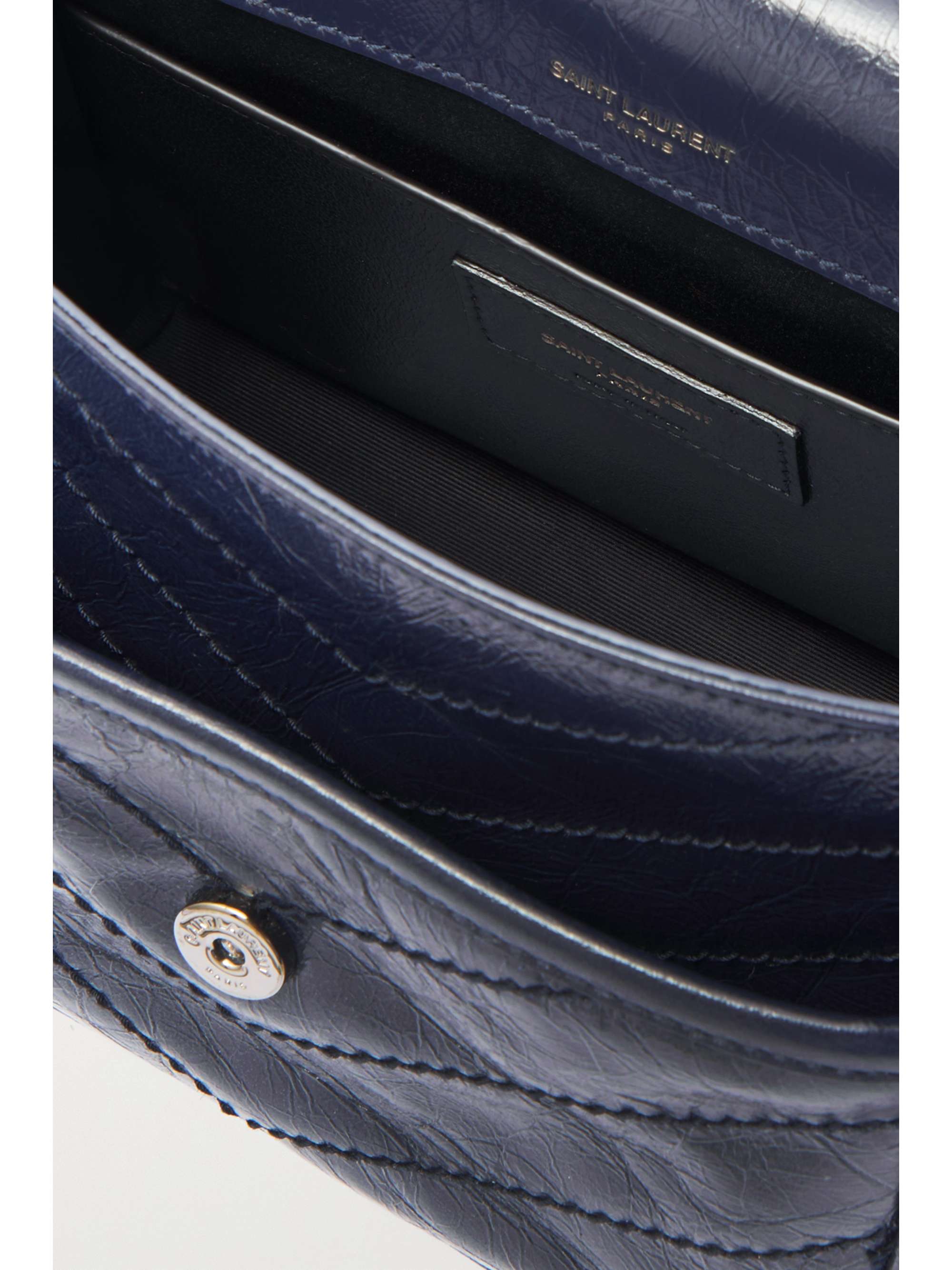 SAINT LAURENT Niki Baby mini quilted crinkled glossedleather shoulder