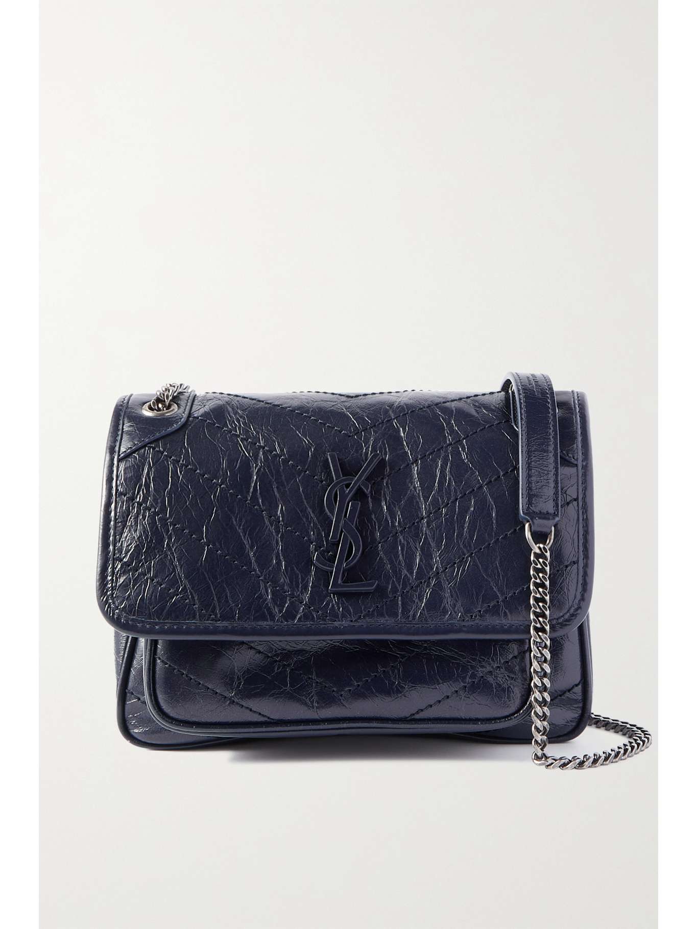 SAINT LAURENT Niki Baby mini quilted crinkled glossedleather shoulder