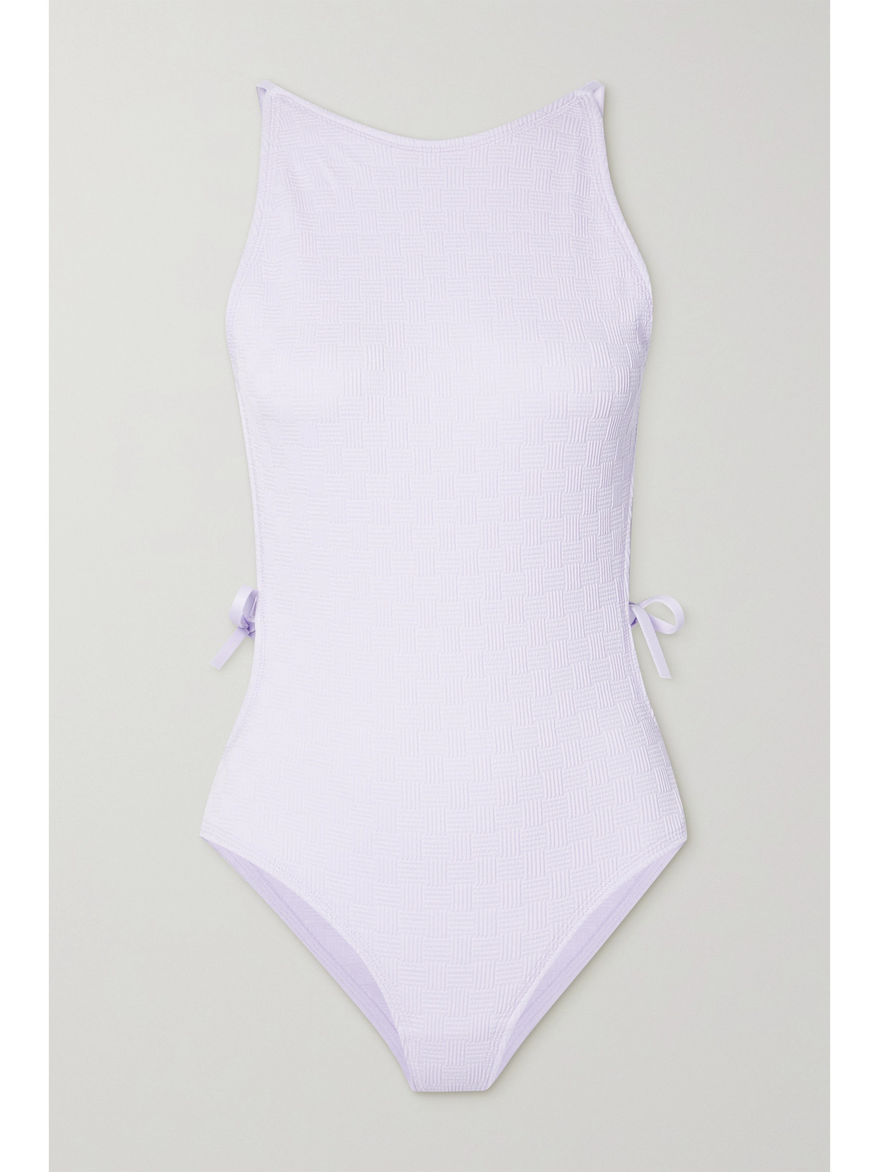 Bottega Veneta Backless Intrecciato-pattern Woven Swimsuit In Purple