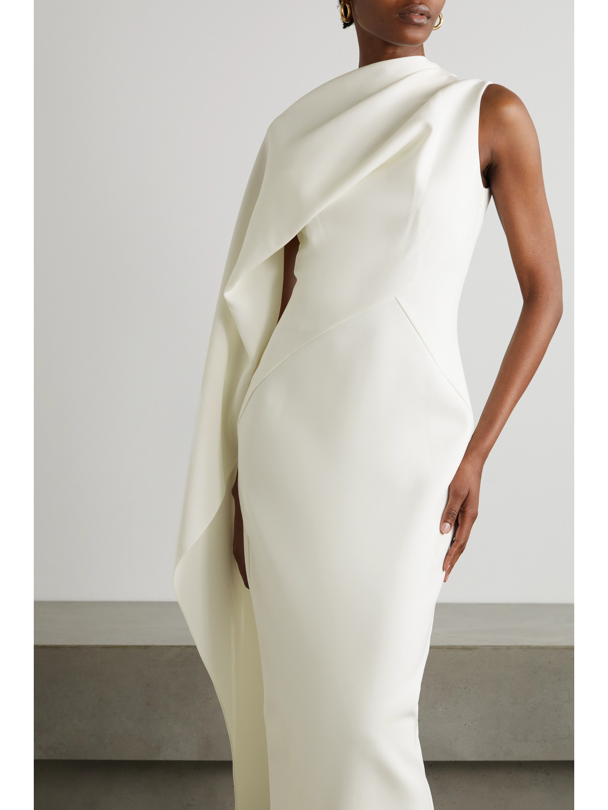 Roksanda Edith Cape-effect Crepe Midi Dress In Ivory