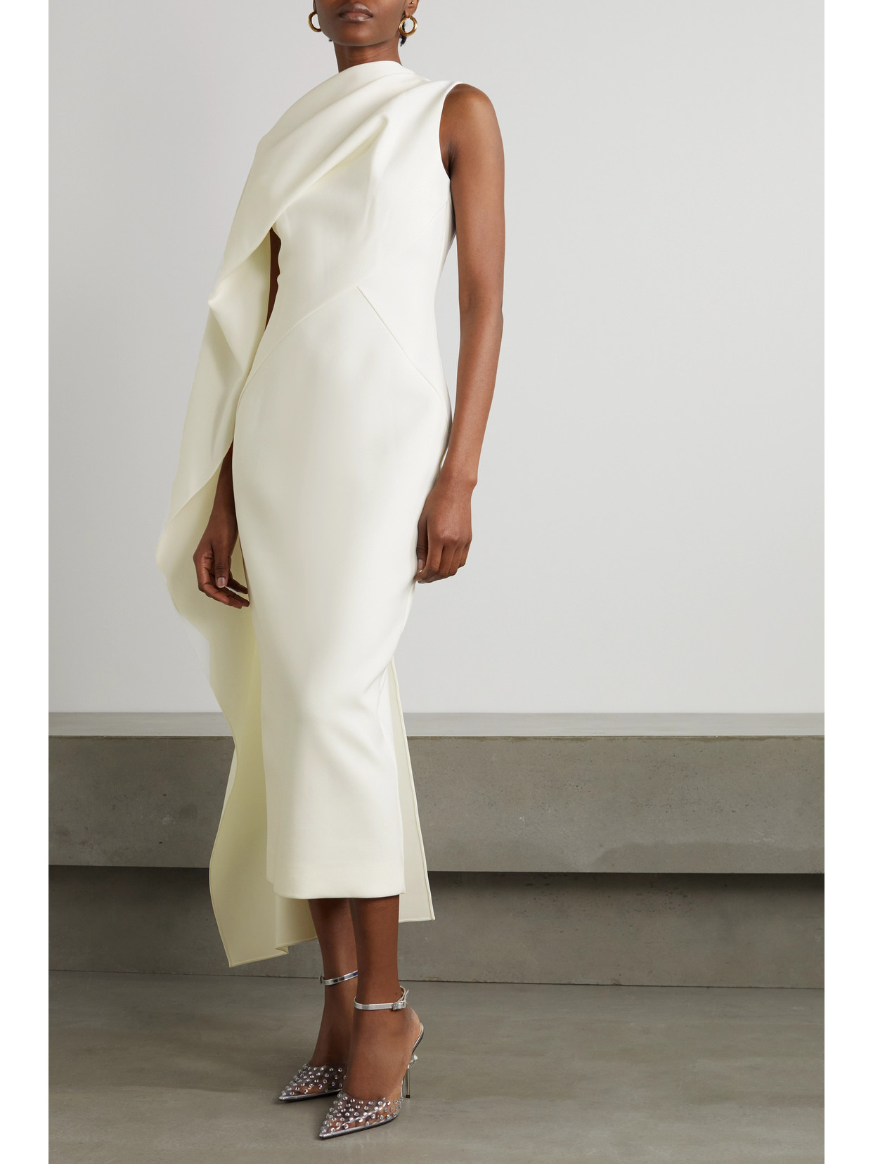 Roksanda Edith Cape-effect Crepe Midi Dress In Ivory