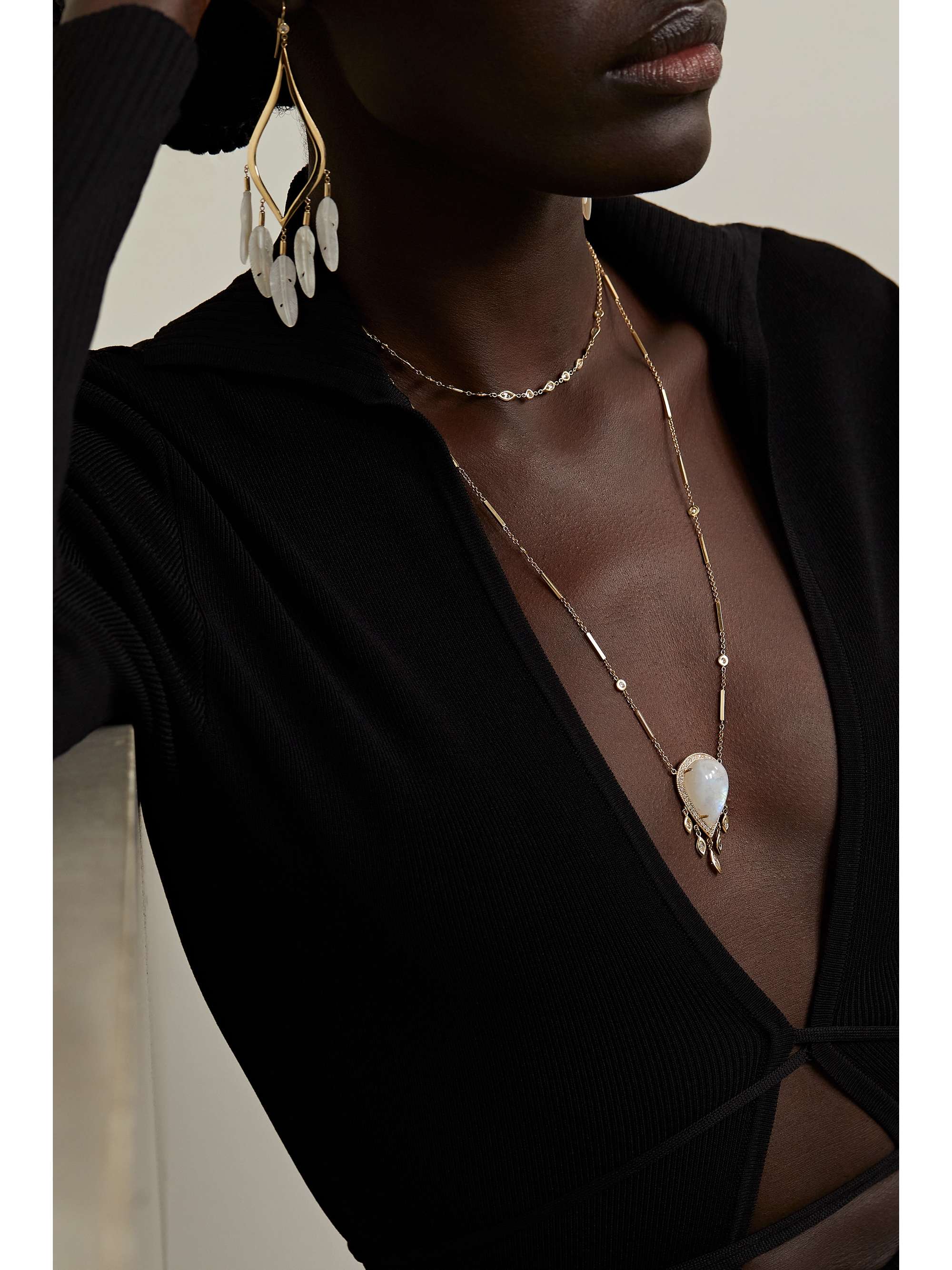 JACQUIE AICHE Shaker 14-karat gold, moonstone and diamond necklace