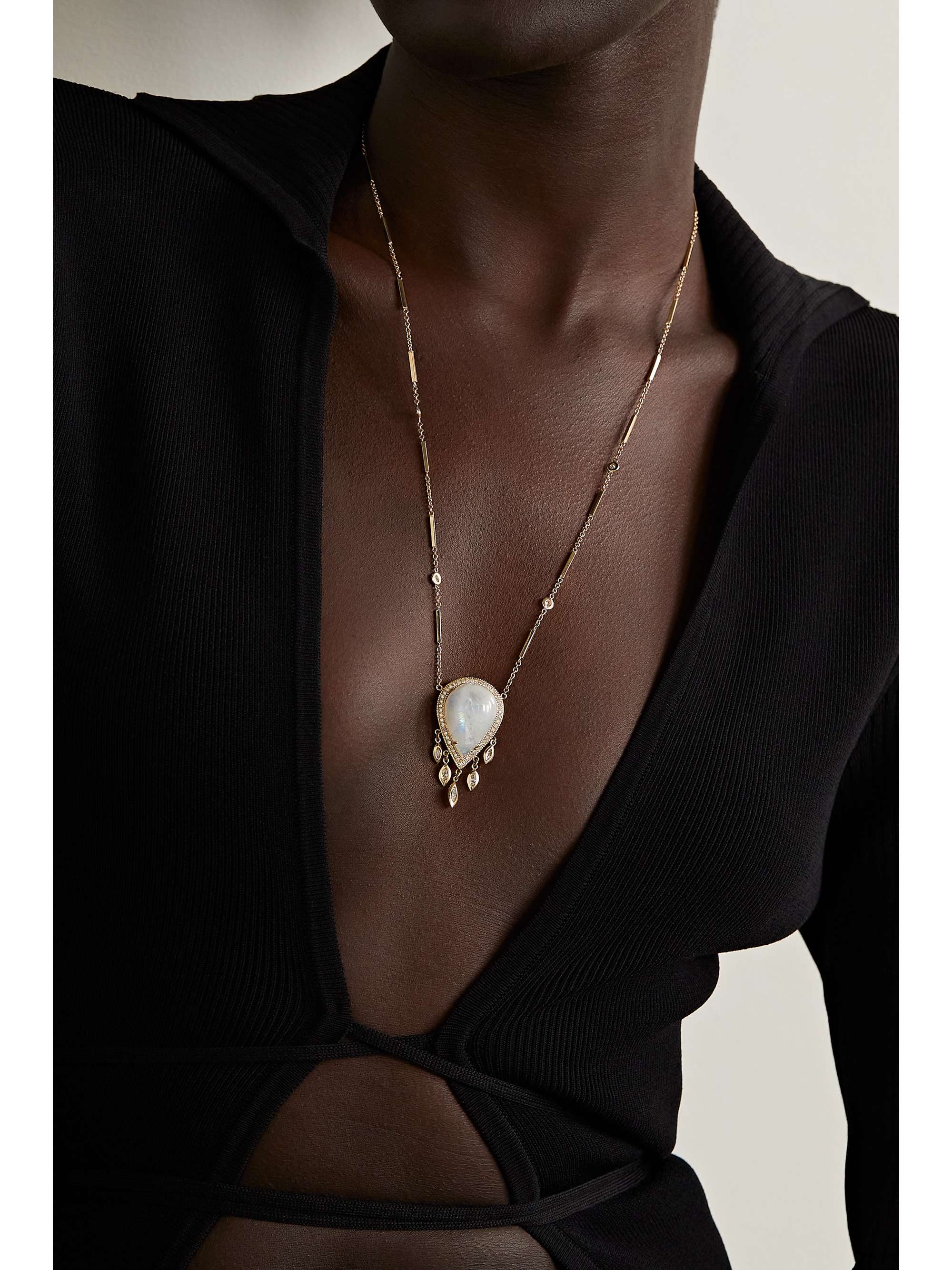 JACQUIE AICHE Shaker 14-karat gold, moonstone and diamond necklace