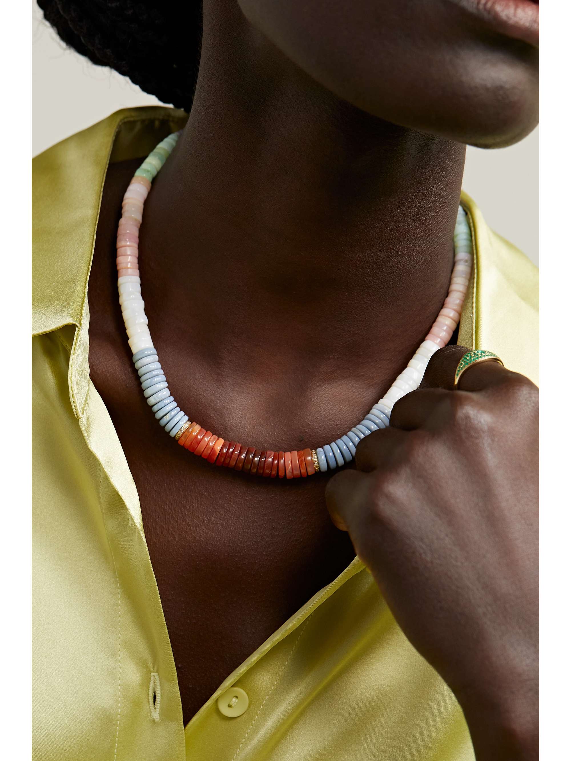 JACQUIE AICHE 14-karat gold, opal and diamond necklace