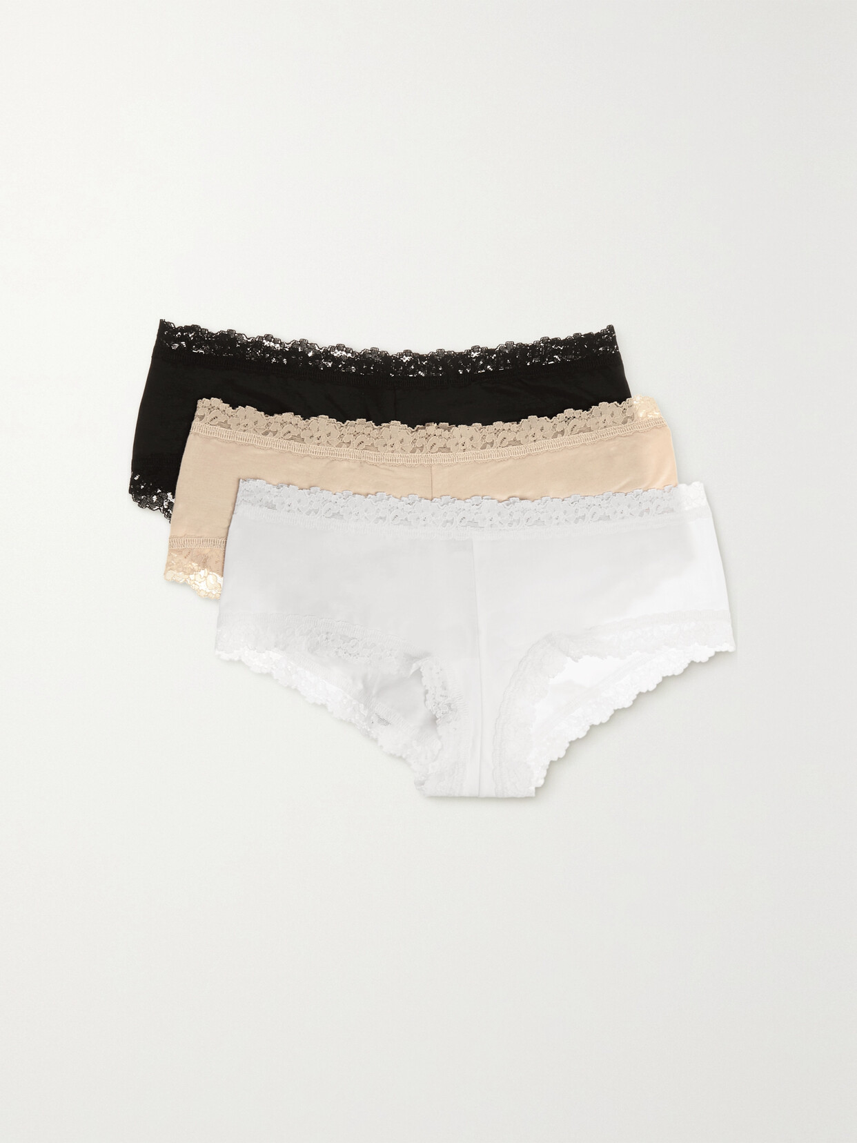 Hanky Panky Set Of Three Lace-trimmed Stretch-organic Cotton Jersey Boy Shorts In Black