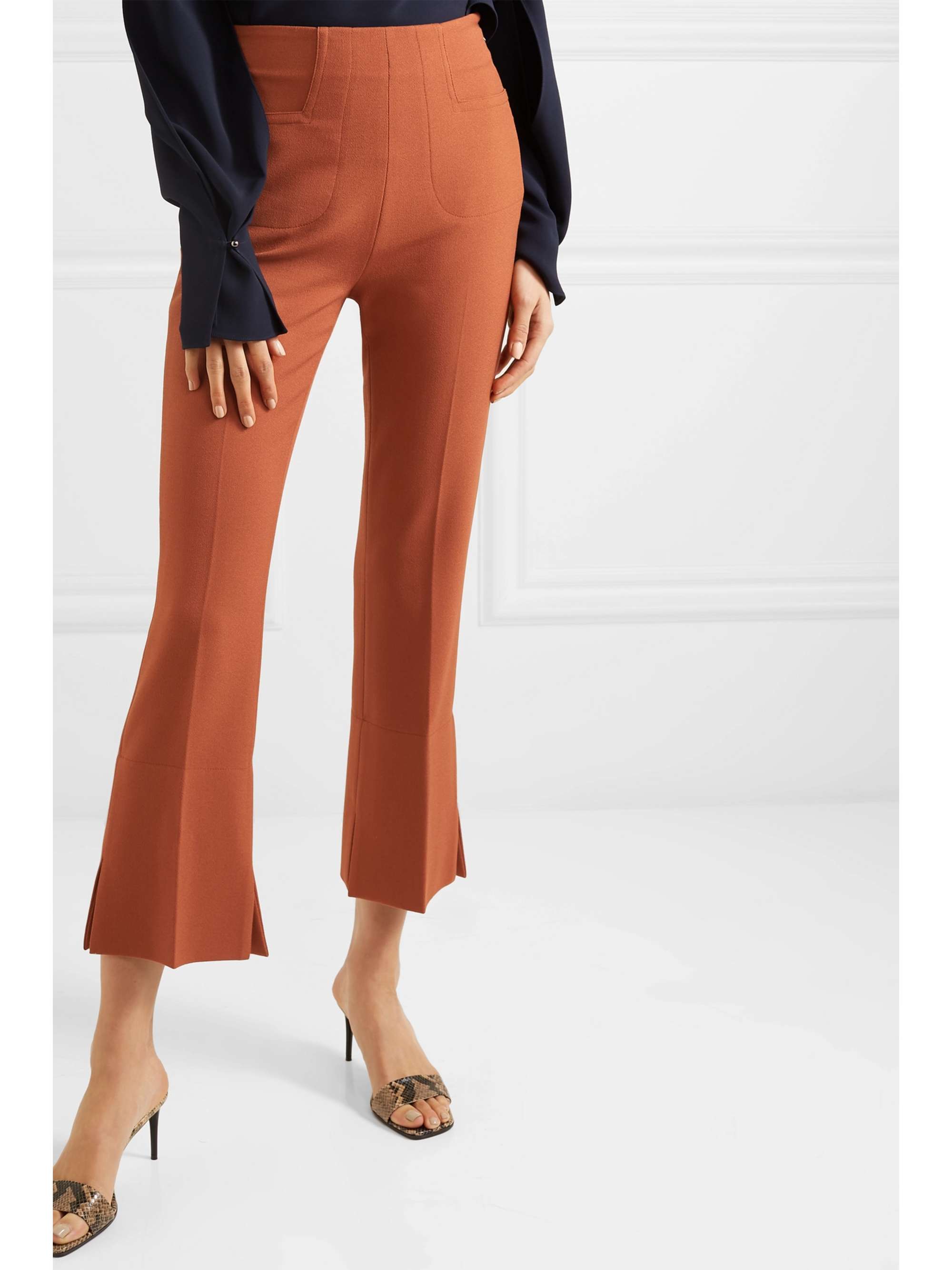 ROLAND MOURET Goswell cropped crepe flared pants