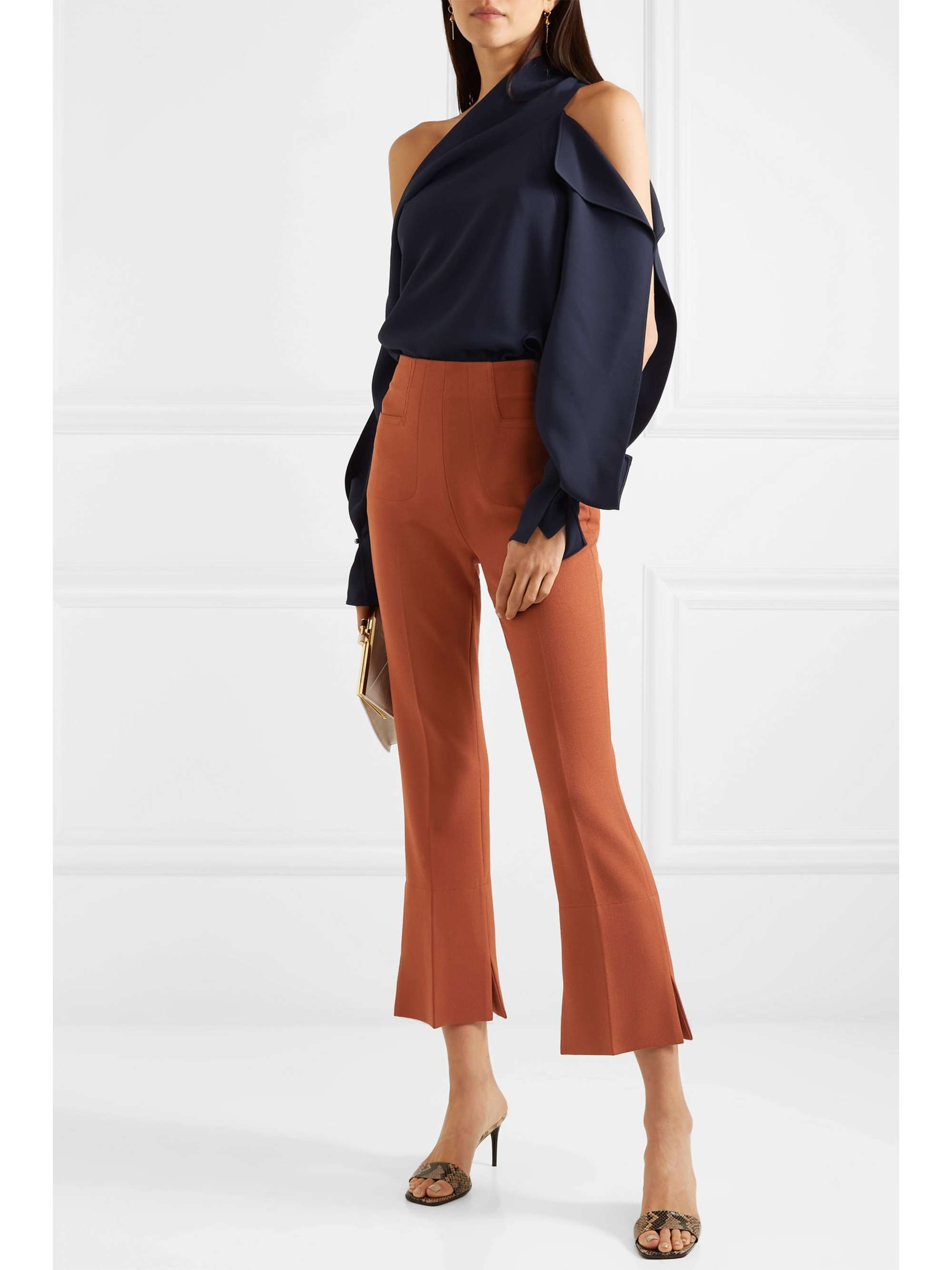 ROLAND MOURET Goswell cropped crepe flared pants