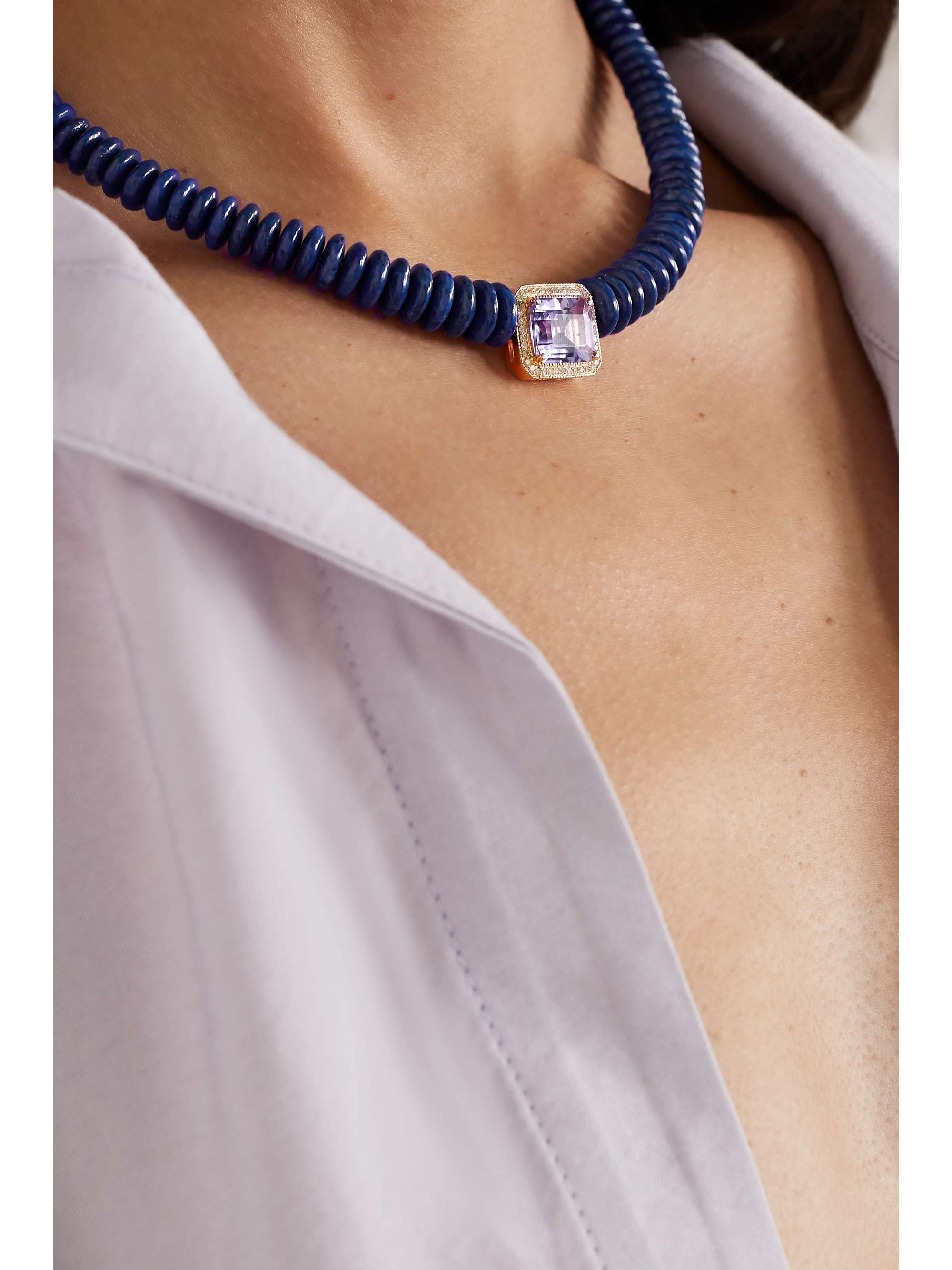 JACQUIE AICHE Kette mit Details aus 14 Karat Gold und mehreren Steinen