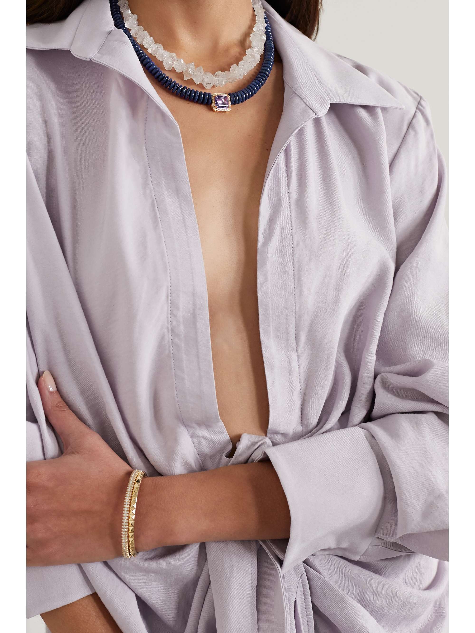 JACQUIE AICHE Kette mit Details aus 14 Karat Gold und mehreren Steinen