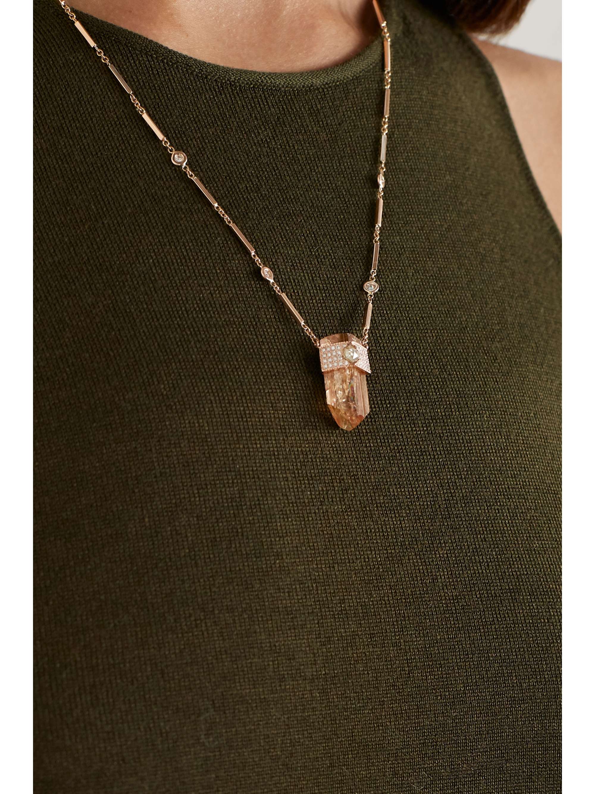 JACQUIE AICHE 14-karat rose gold, topaz and diamond necklace