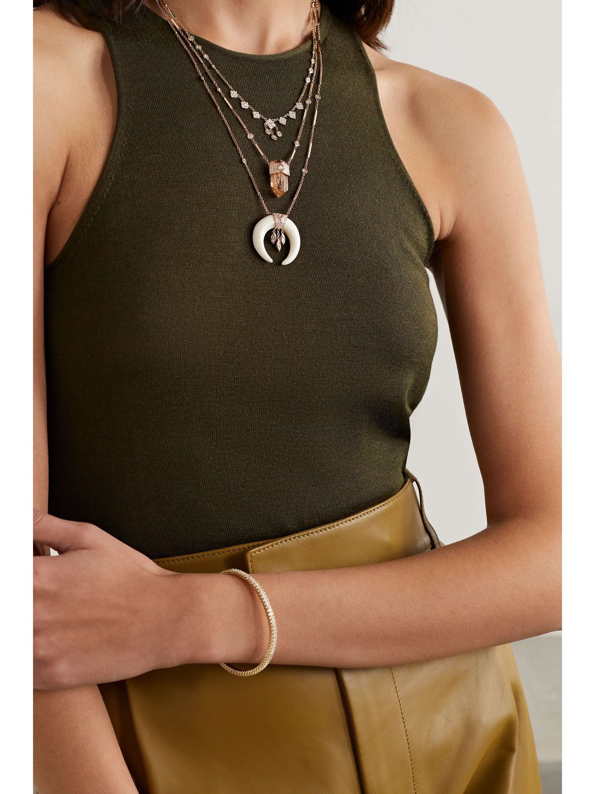 JACQUIE AICHE 14-karat rose gold, topaz and diamond necklace