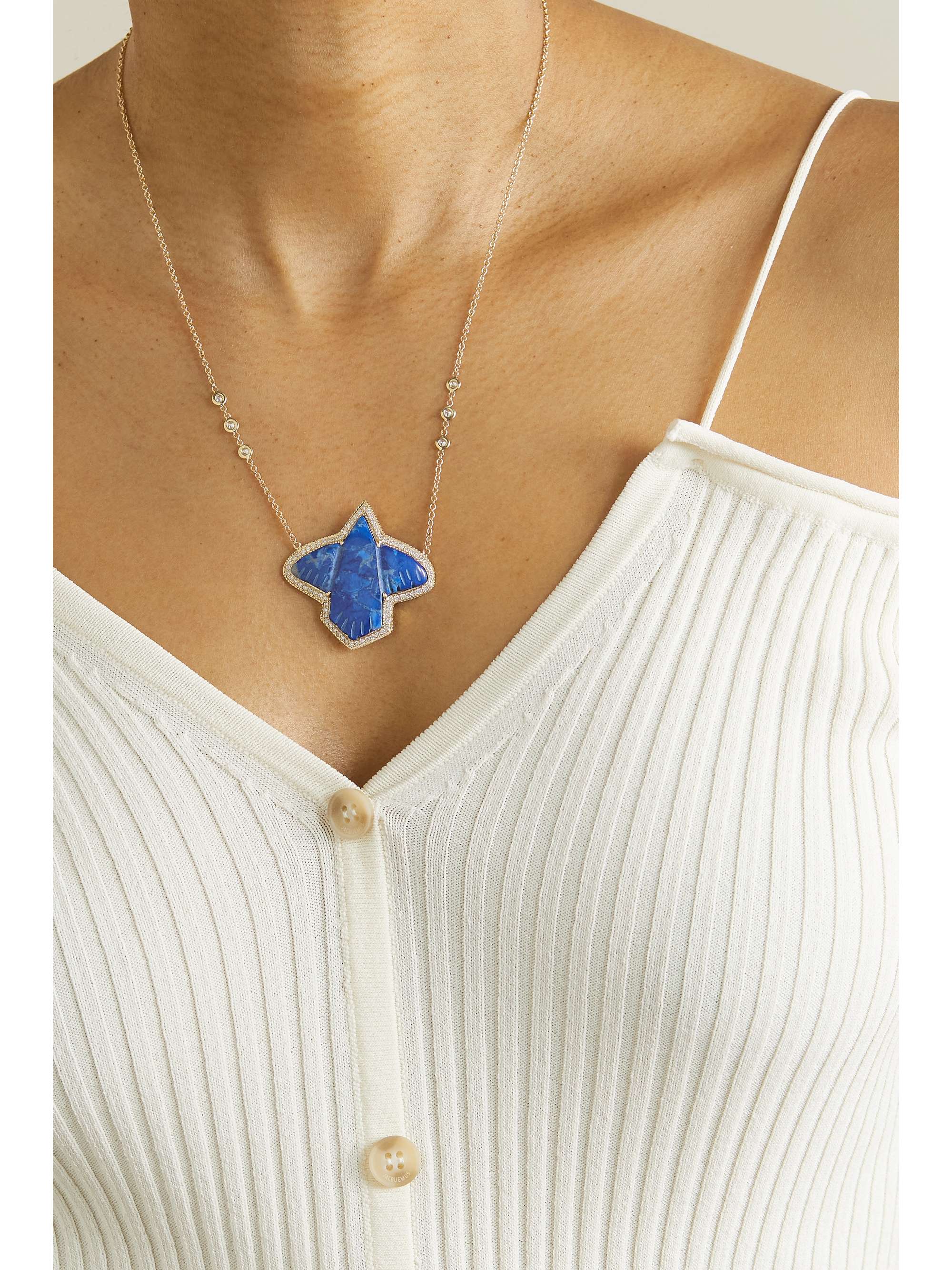 JACQUIE AICHE Thunderbird 18-karat gold, lapis lazuli and diamond necklace