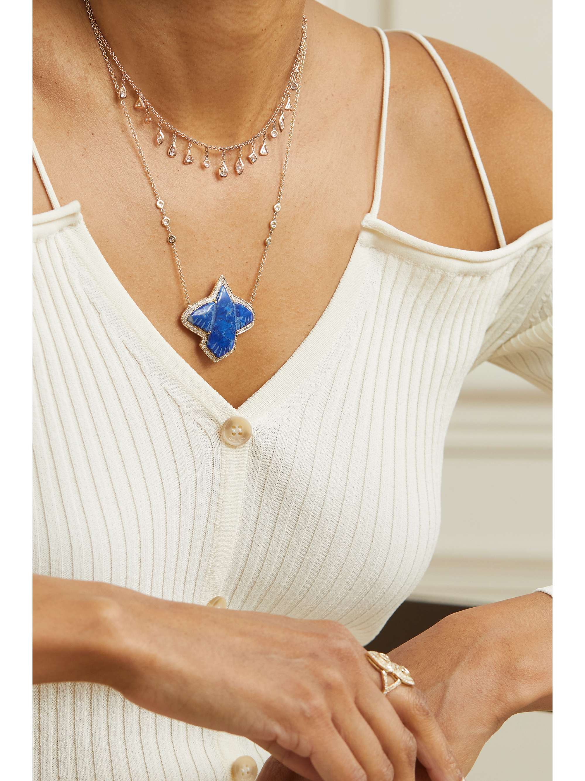 JACQUIE AICHE Thunderbird 18-karat gold, lapis lazuli and diamond necklace