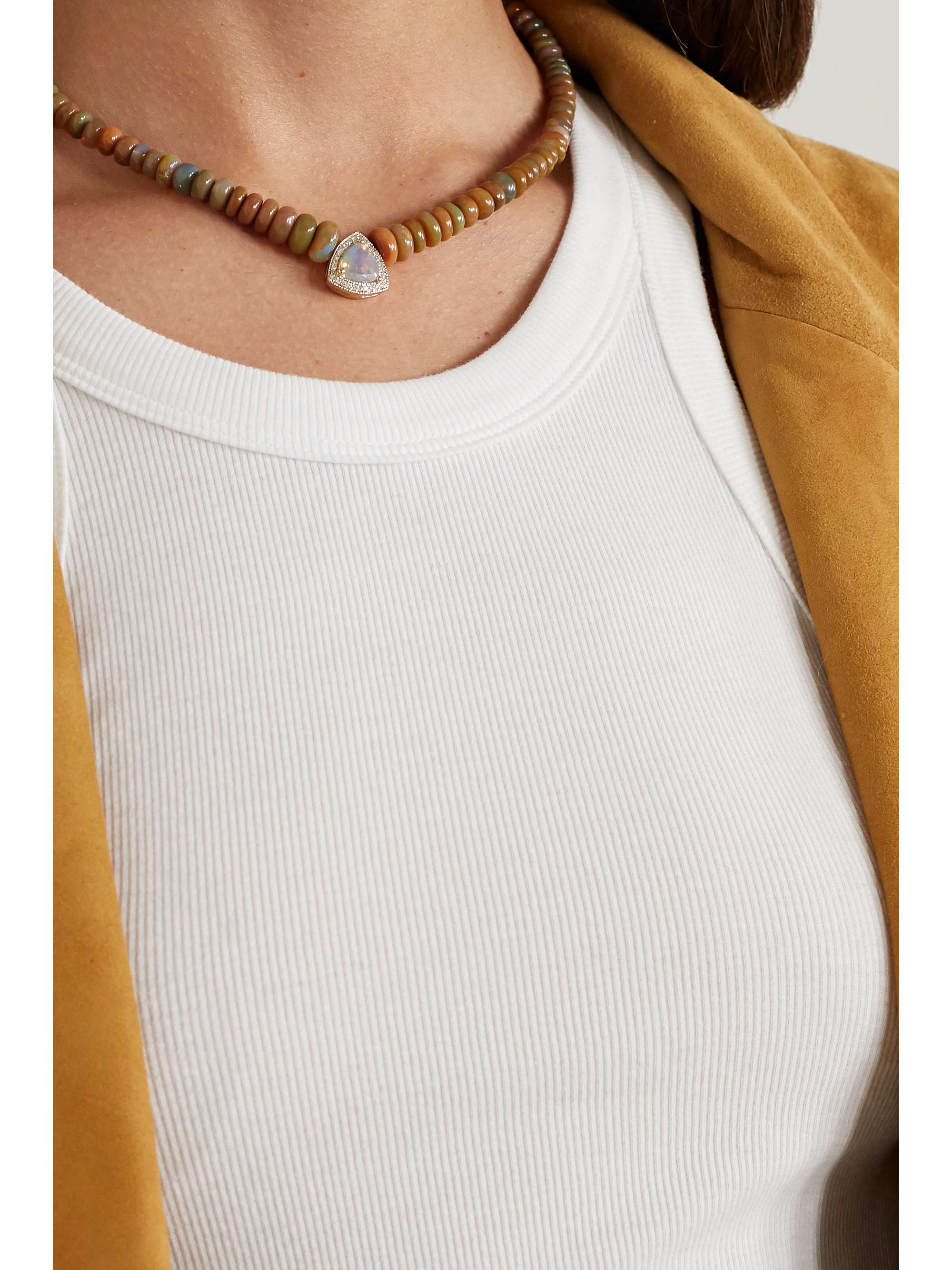 JACQUIE AICHE 14-karat gold, opal and diamond necklace