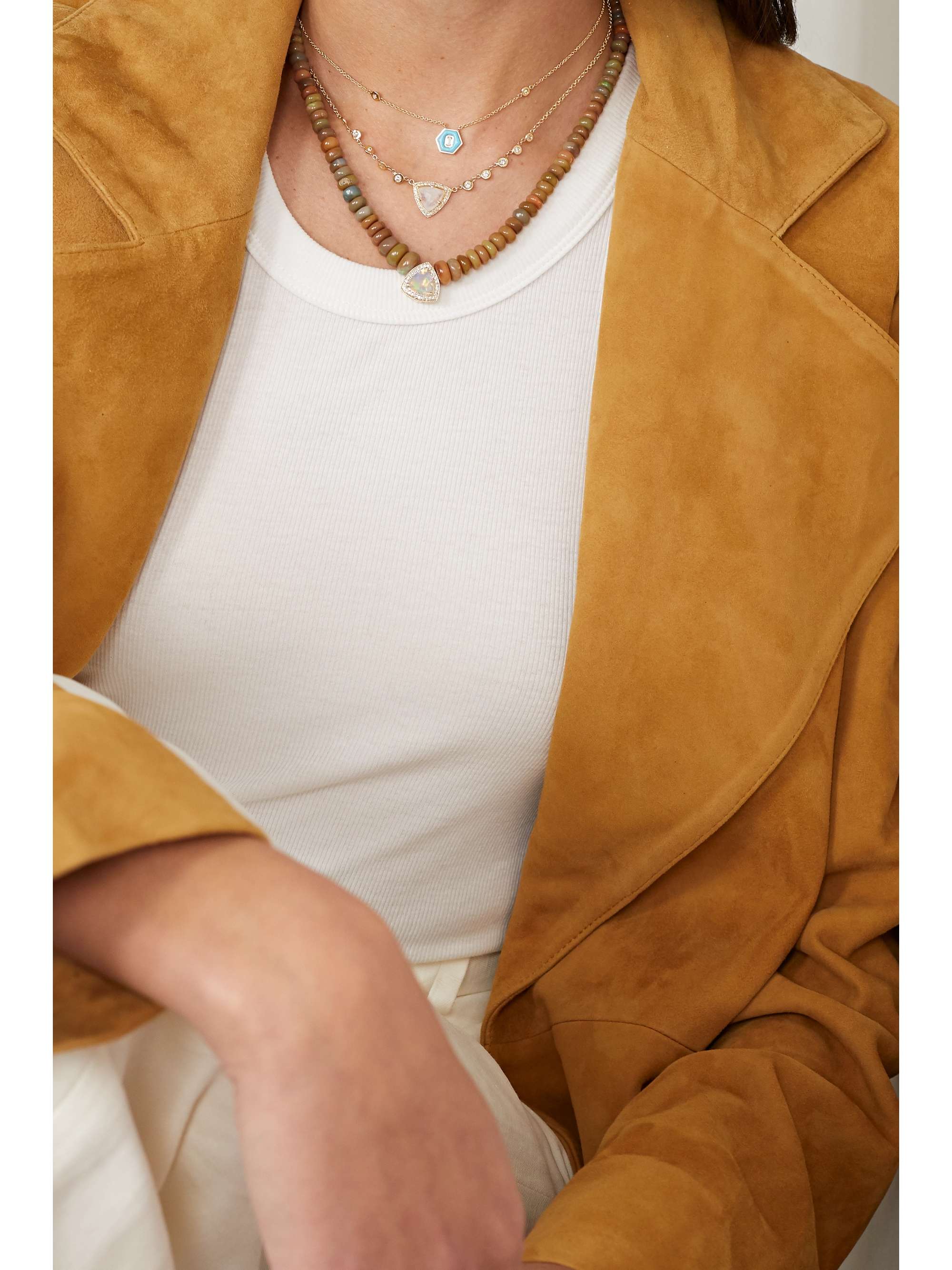 JACQUIE AICHE 14-karat gold, opal and diamond necklace