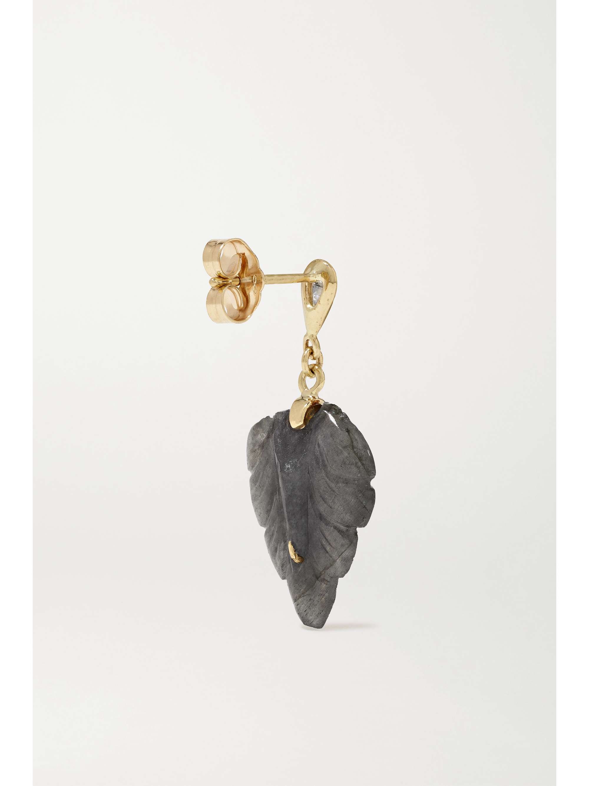 JACQUIE AICHE Leaf Ohrring aus 14 Karat Gold mit Labradorit und Diamanten