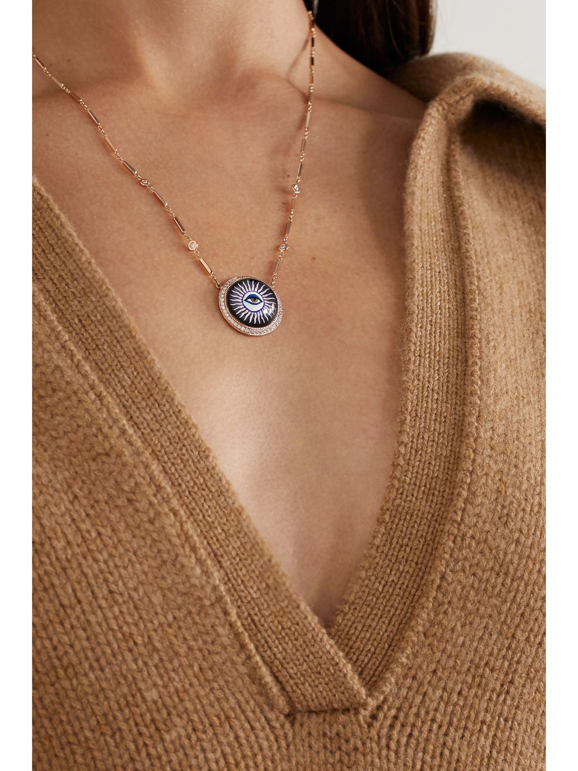 JACQUIE AICHE 14-karat rose gold, onyx and diamond necklace