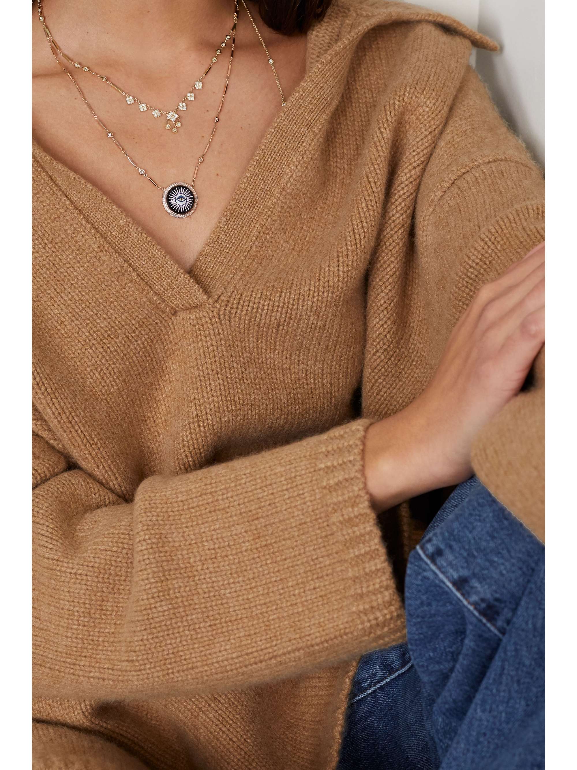 JACQUIE AICHE 14-karat rose gold, onyx and diamond necklace