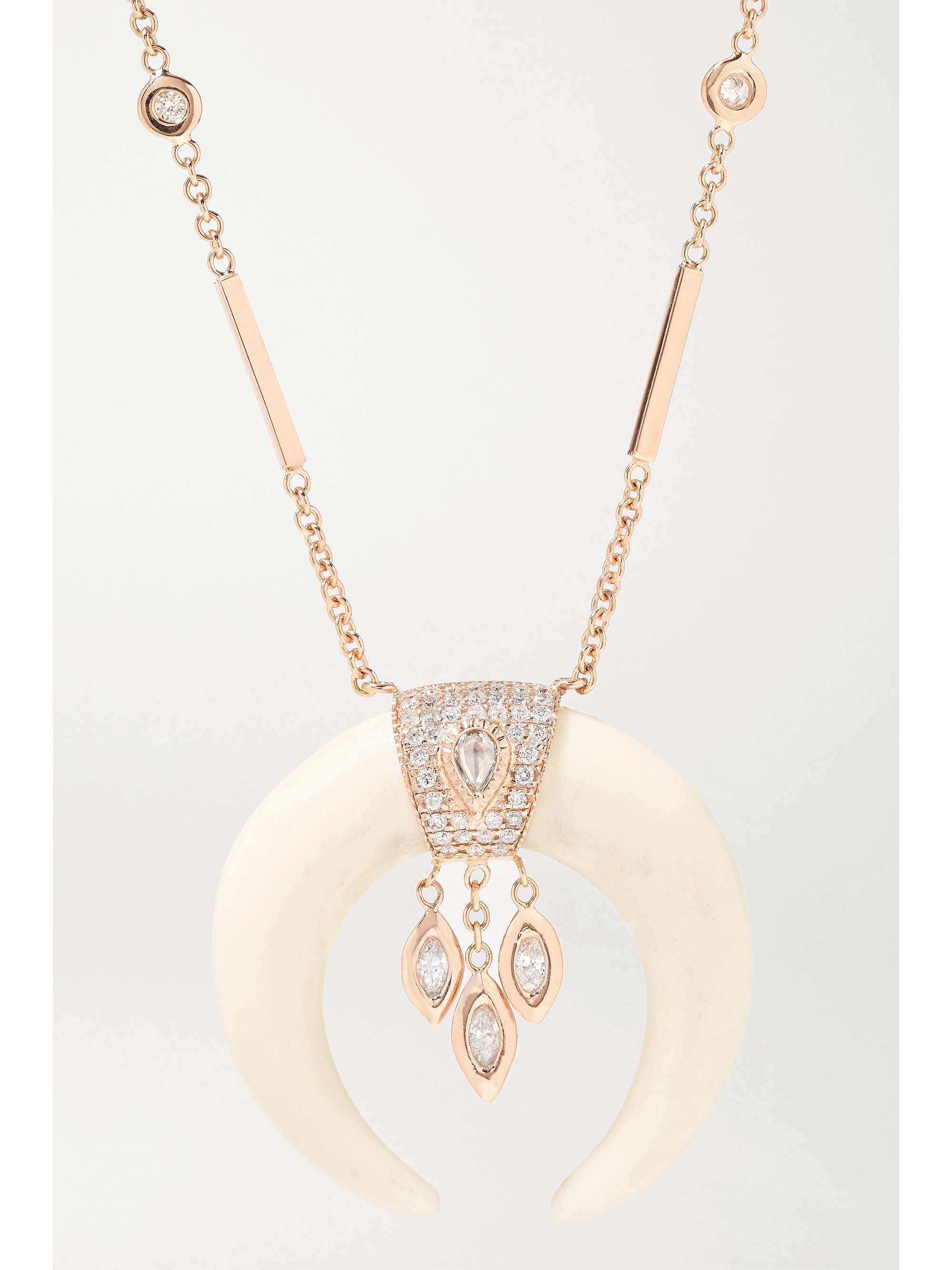 JACQUIE AICHE Double Horn 14-karat rose gold, bone and diamond necklace
