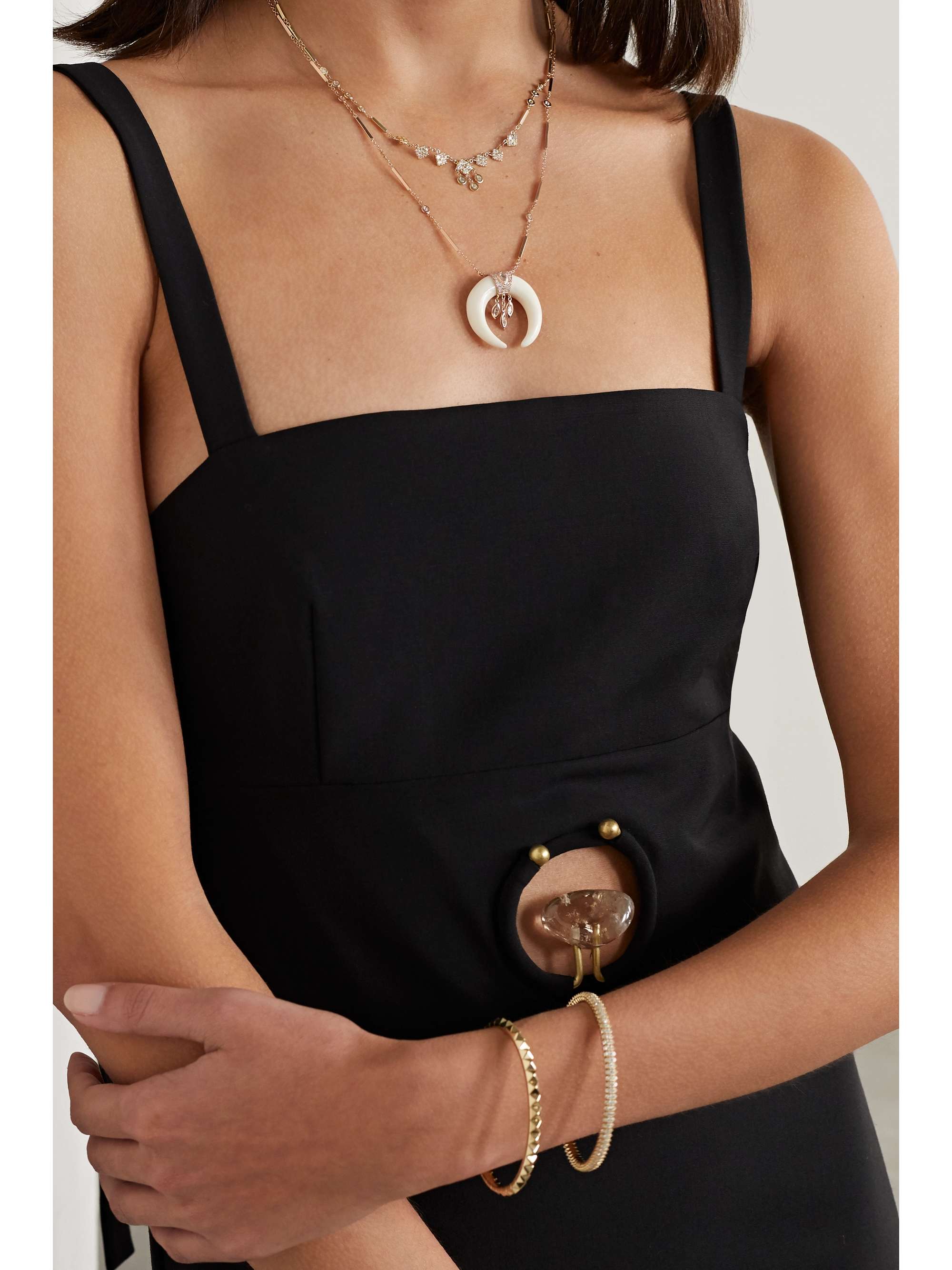 JACQUIE AICHE Double Horn 14-karat rose gold, bone and diamond necklace