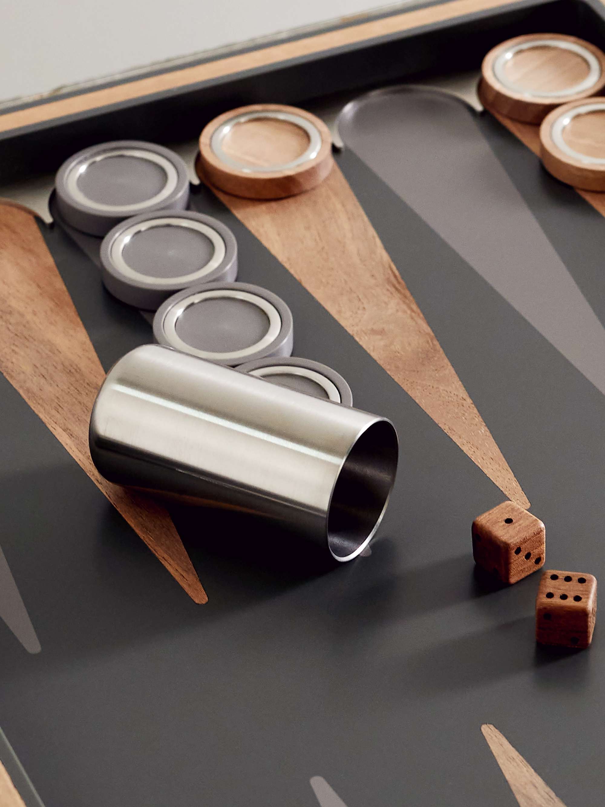 BRUNELLO CUCINELLI Walnut wood, Krion and stainless steel Backgammon set
