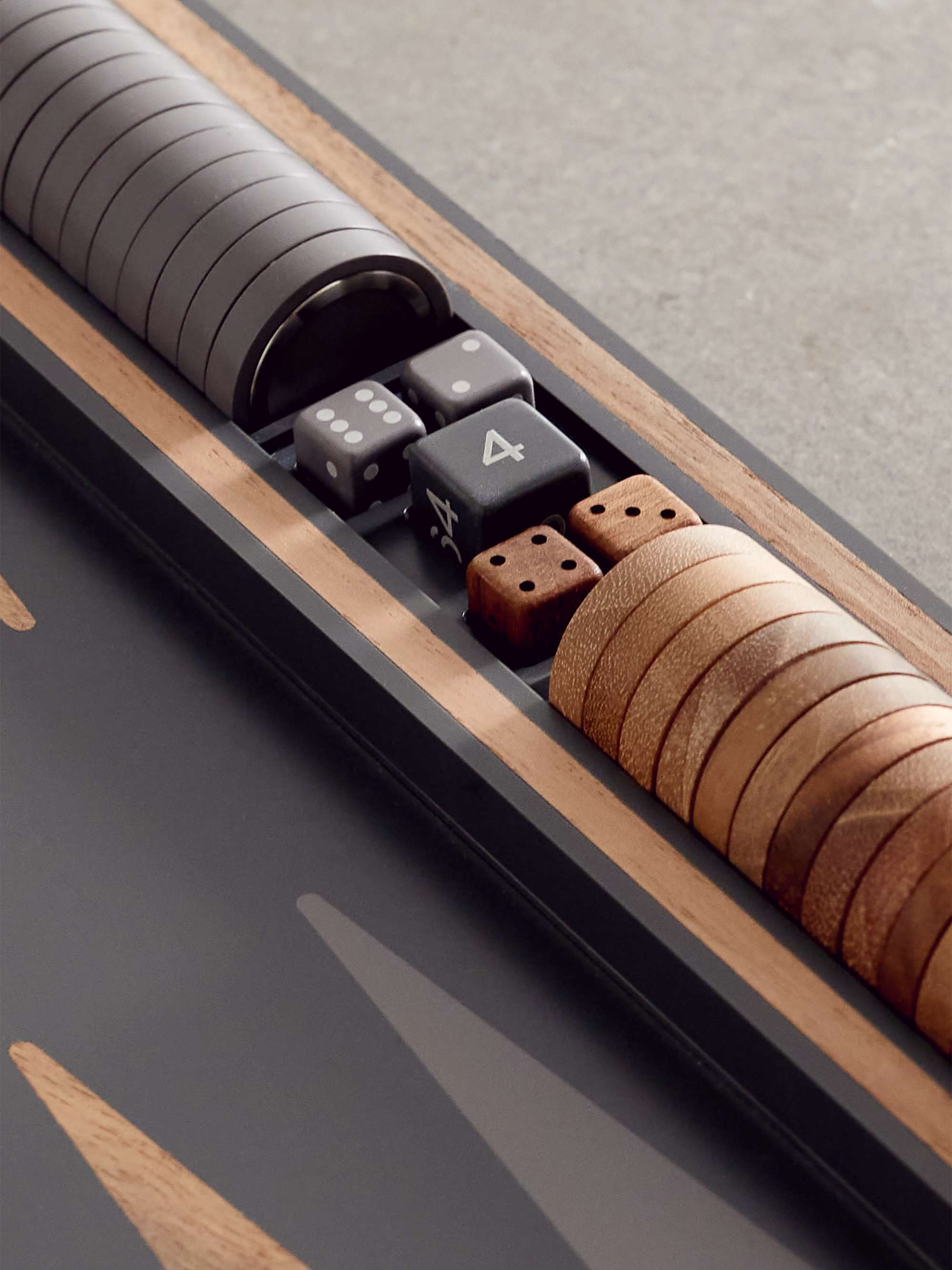 BRUNELLO CUCINELLI Walnut wood, Krion and stainless steel Backgammon set