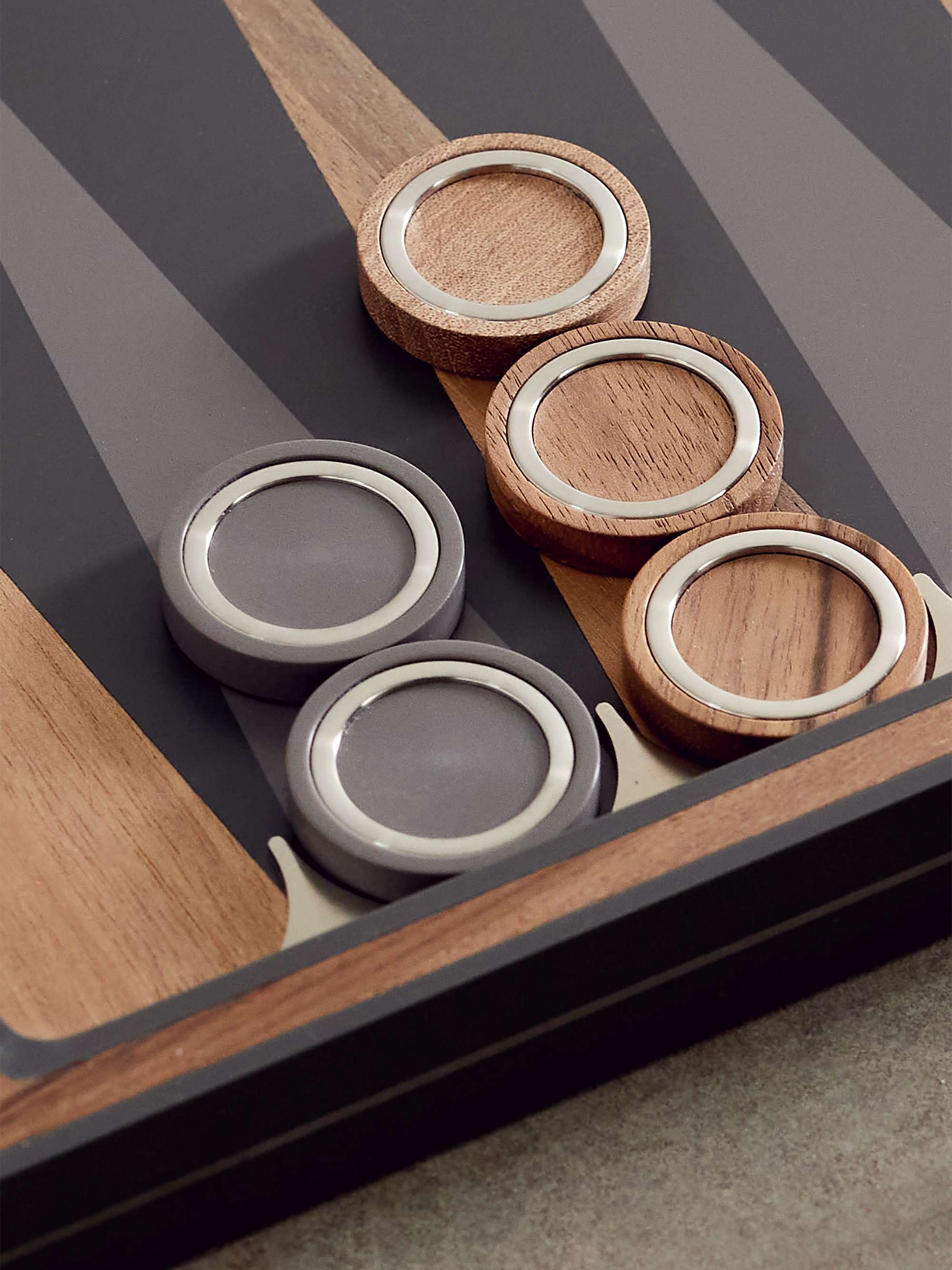 BRUNELLO CUCINELLI Walnut wood, Krion and stainless steel Backgammon set