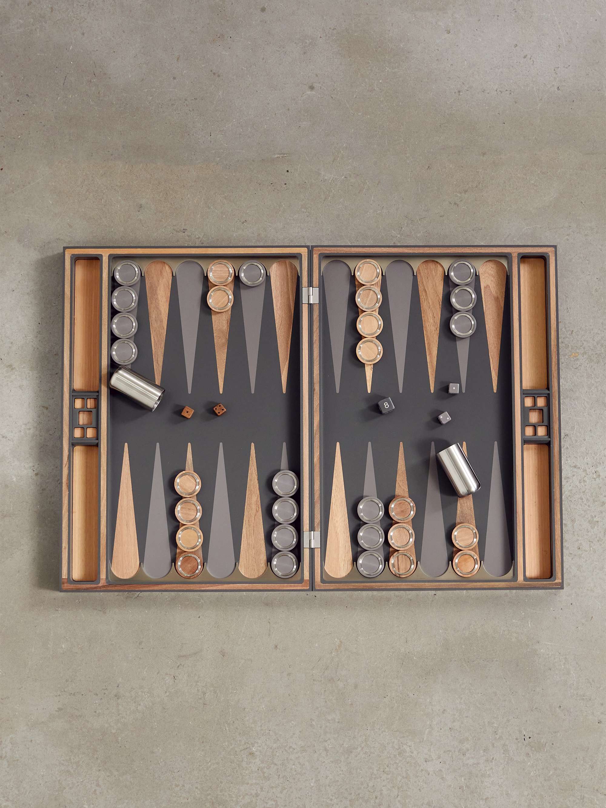 BRUNELLO CUCINELLI Walnut wood, Krion and stainless steel Backgammon set