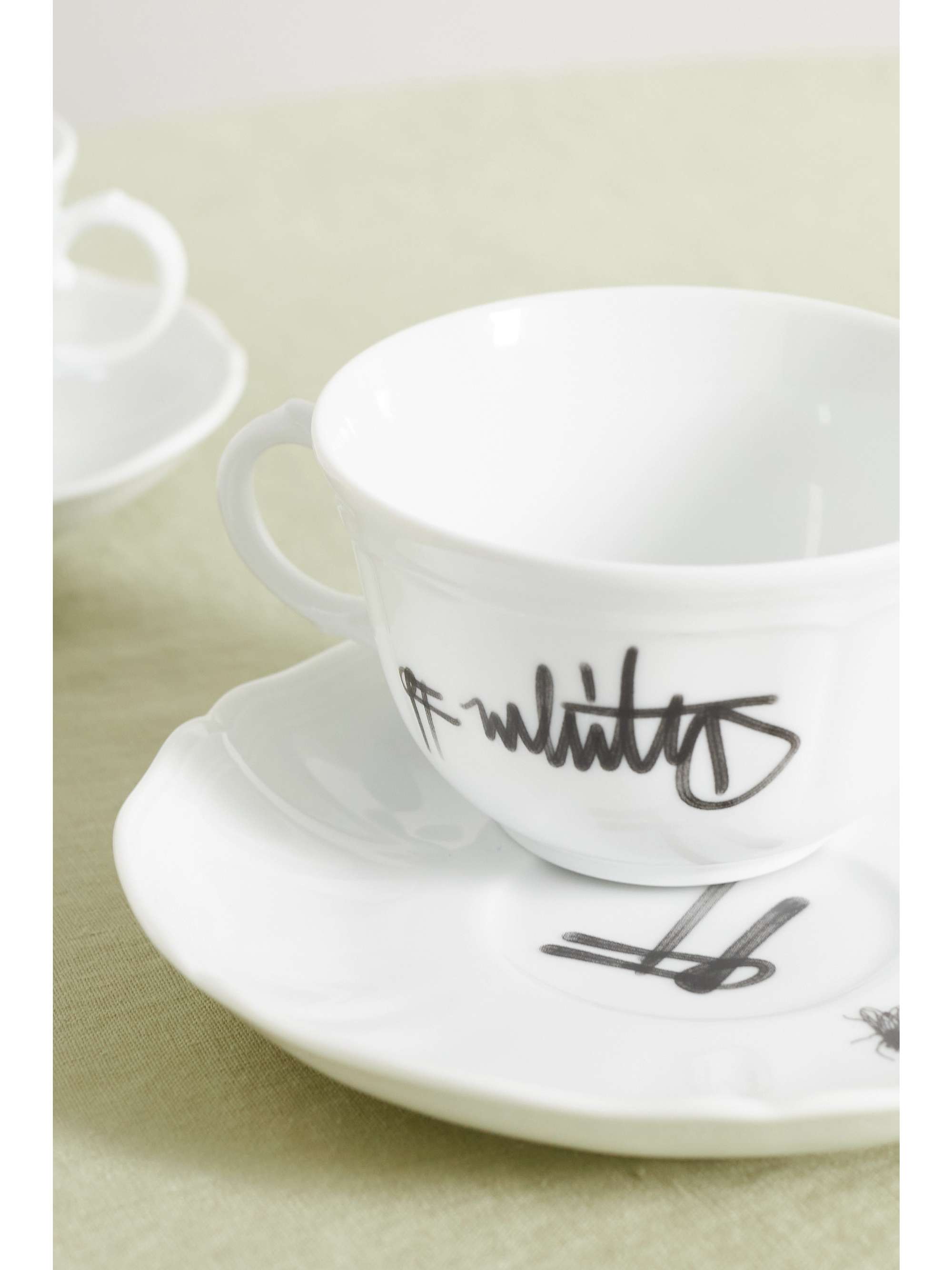 GINORI 1735 + Off-White printed porcelain tea cup and saucer set