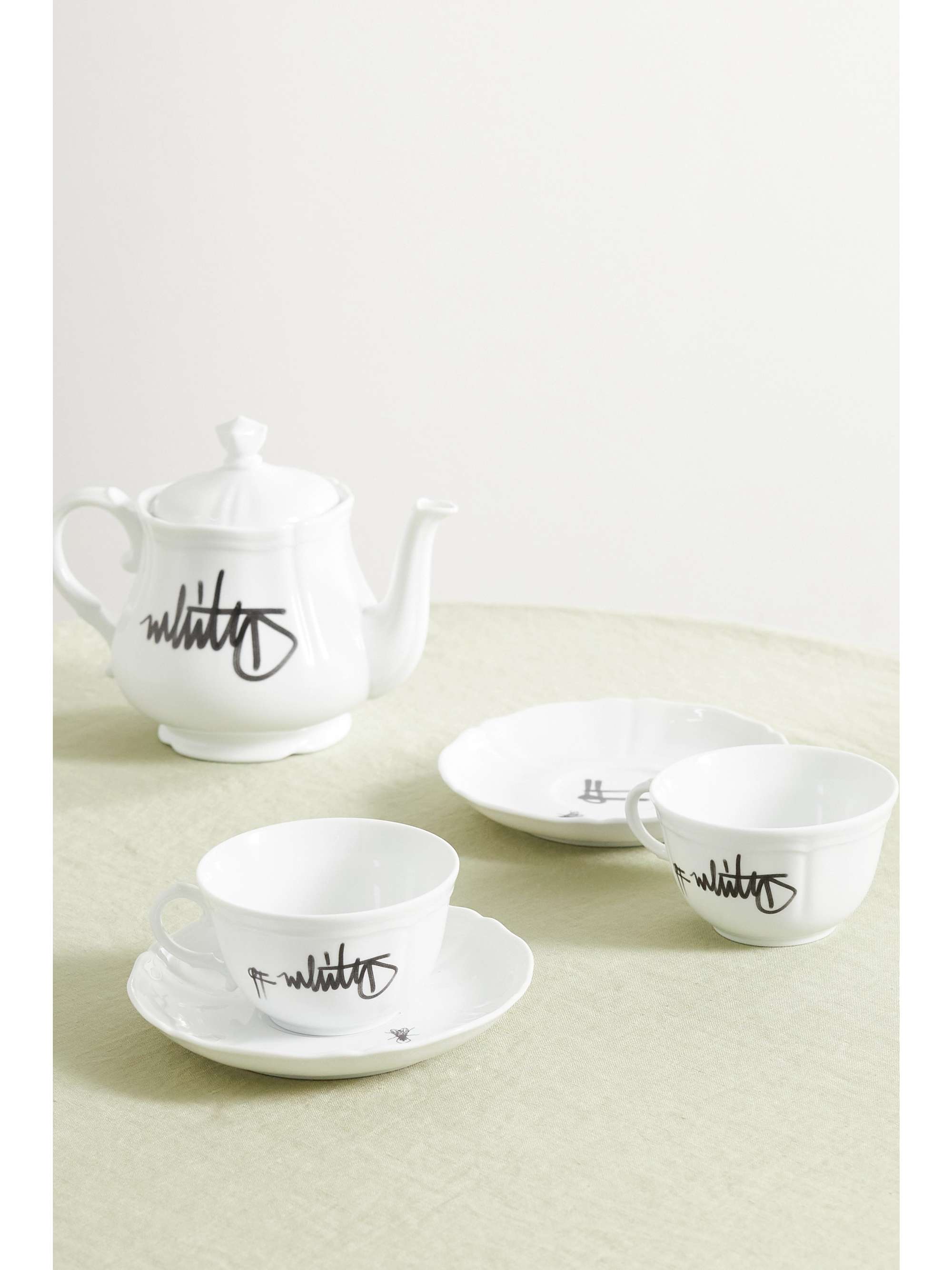 GINORI 1735 + Off-White printed porcelain tea cup and saucer set