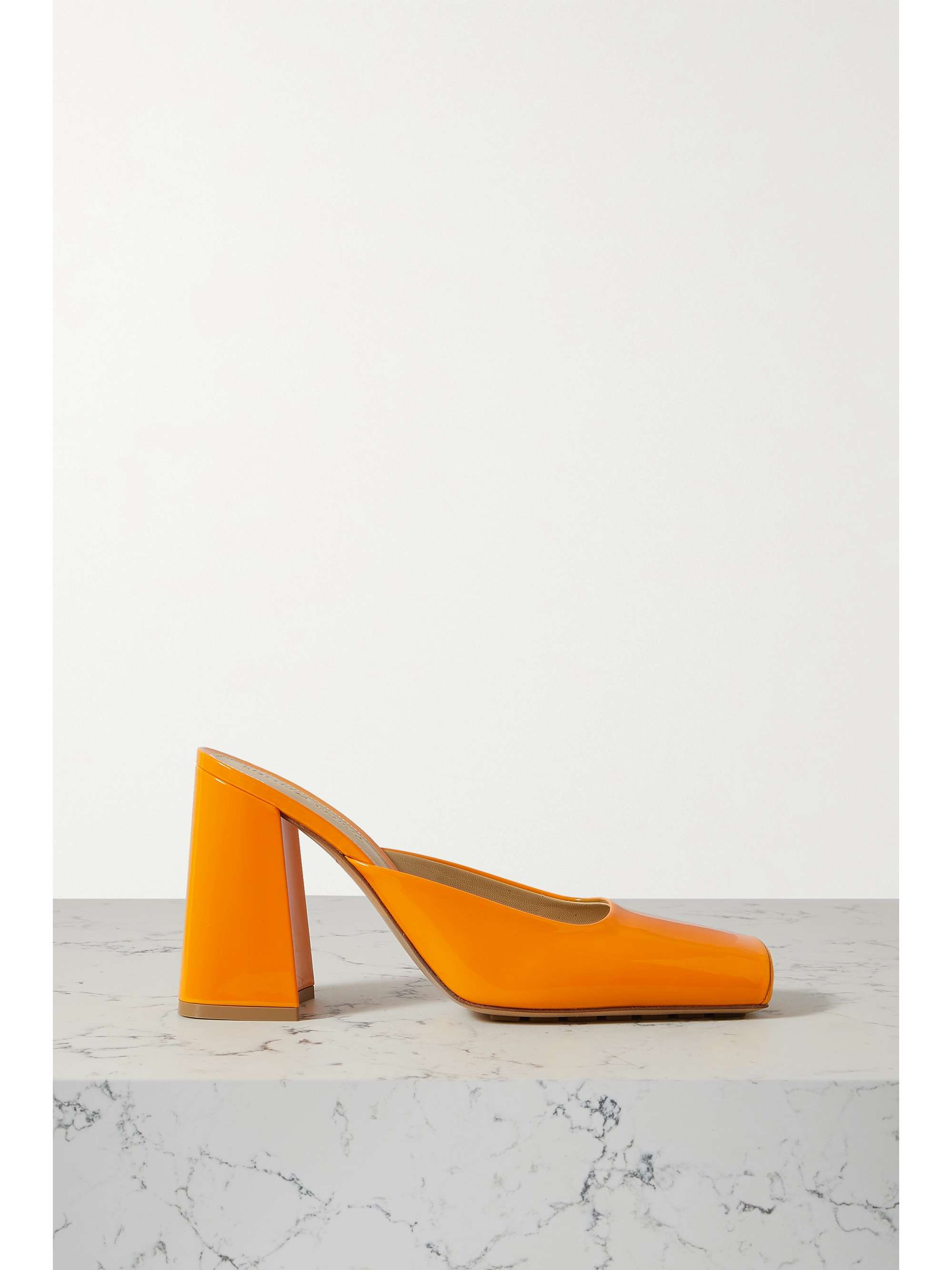 orange patent leather shoes