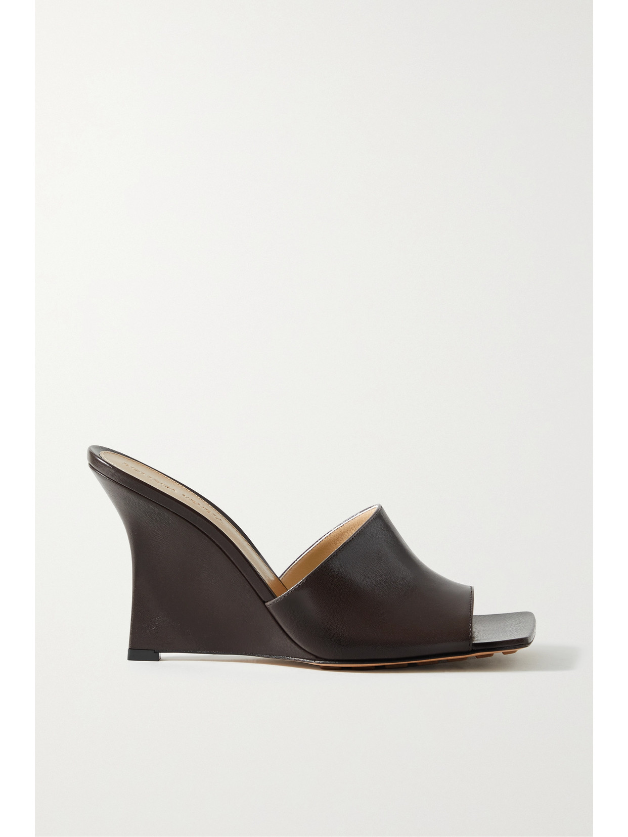 Bottega Veneta Stretch Square-toe Leather Wedge Mules In Brown