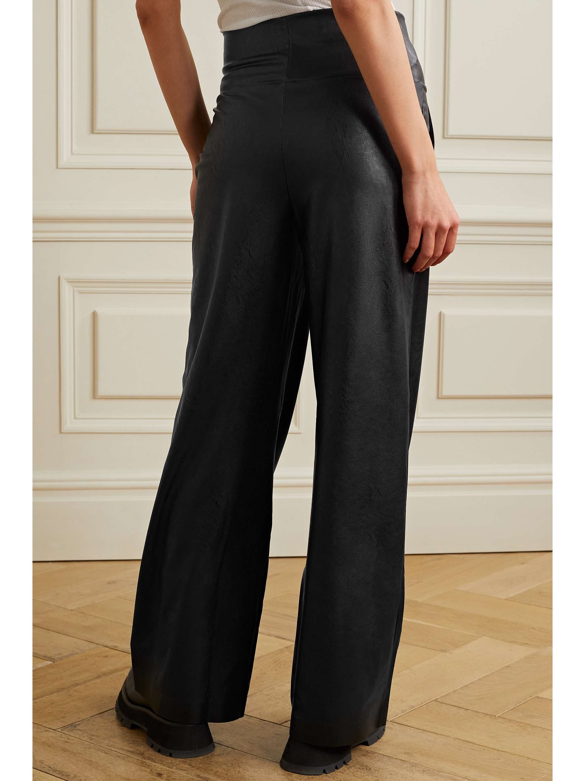 Black Faux stretch-leather wide-leg 