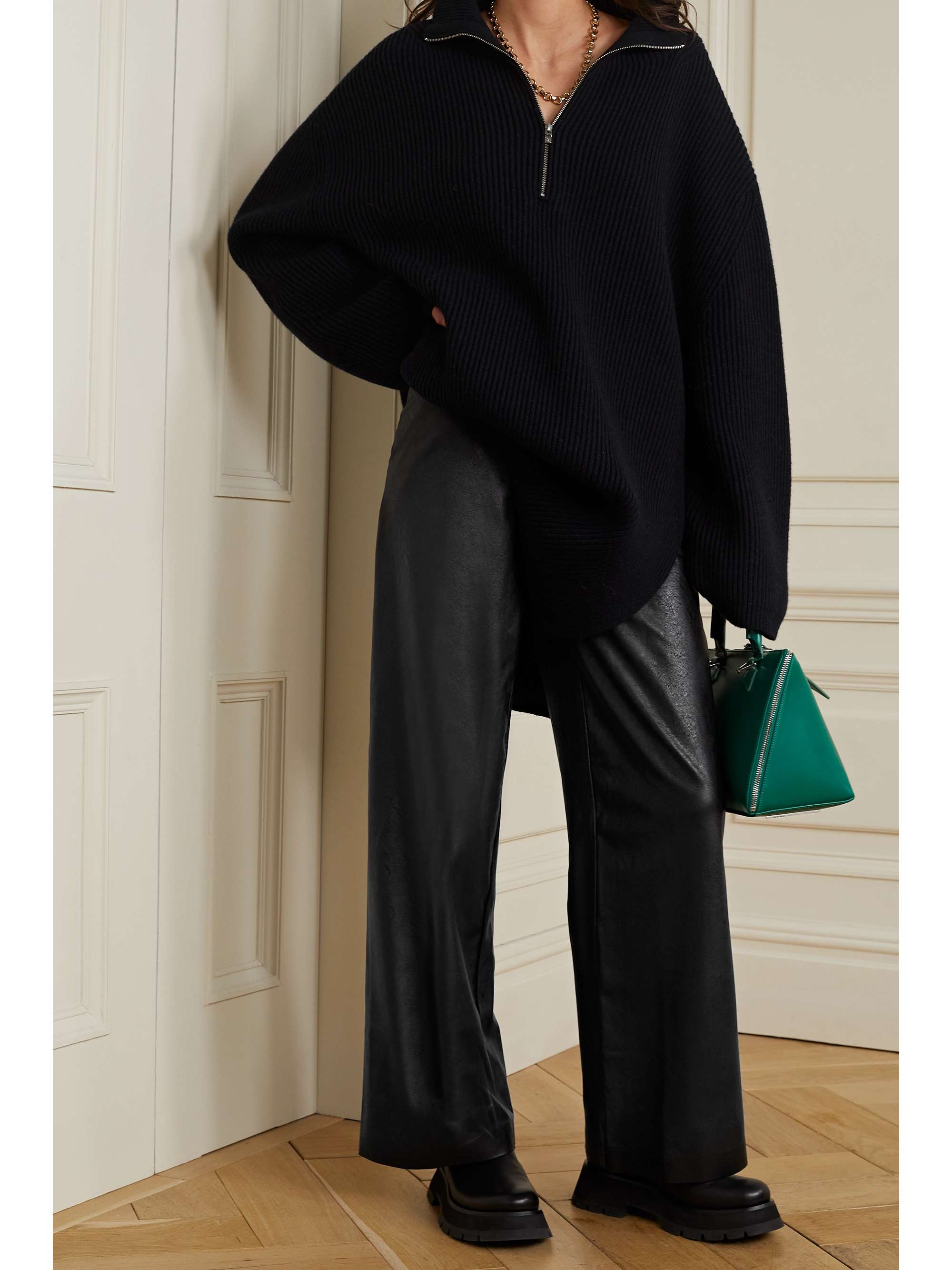 Black Faux stretch-leather wide-leg pants | COMMANDO | NET-A-PORTER