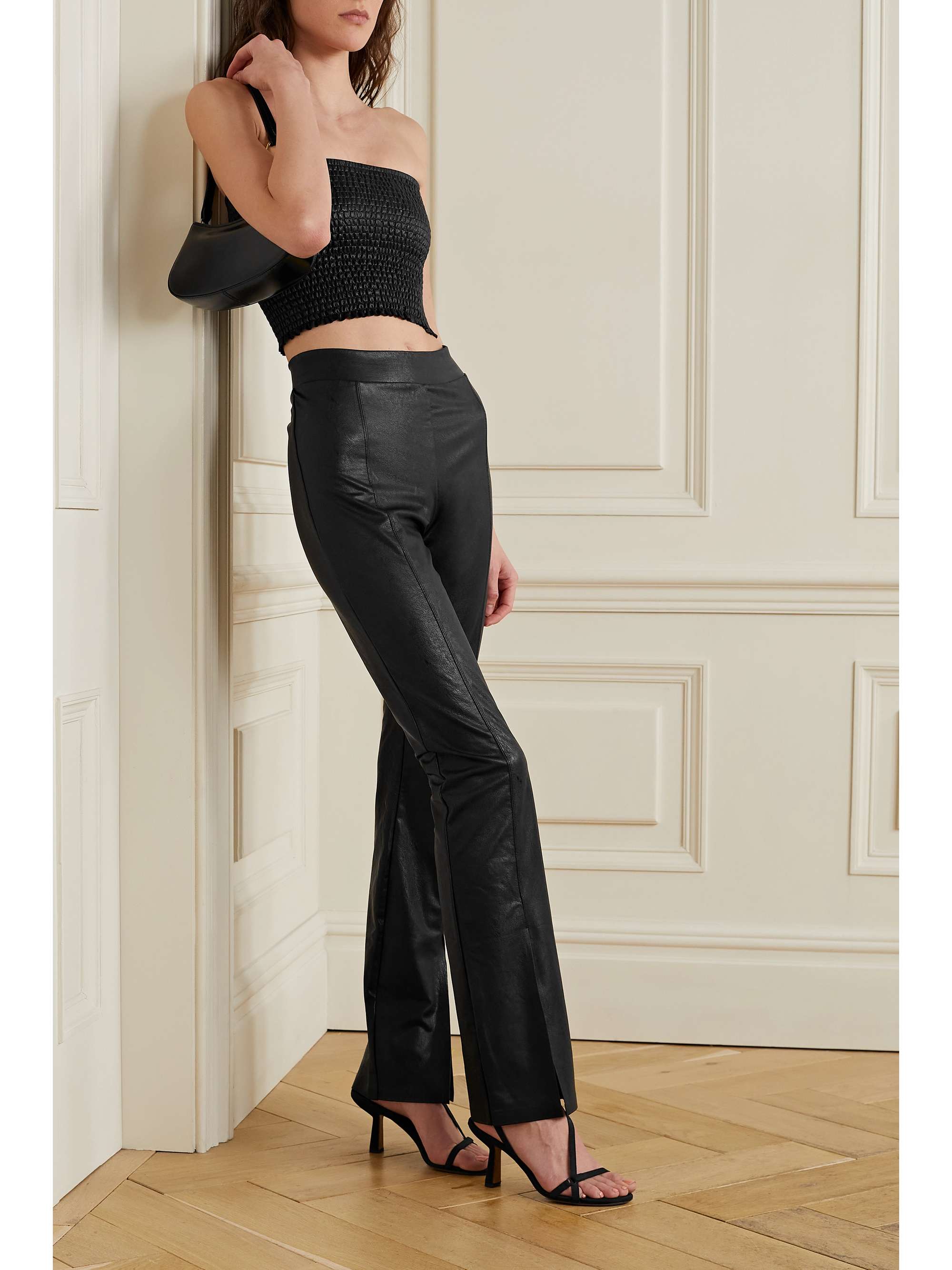net-a-porter.com | Commando Cropped Shirred Faux Stretch Leather