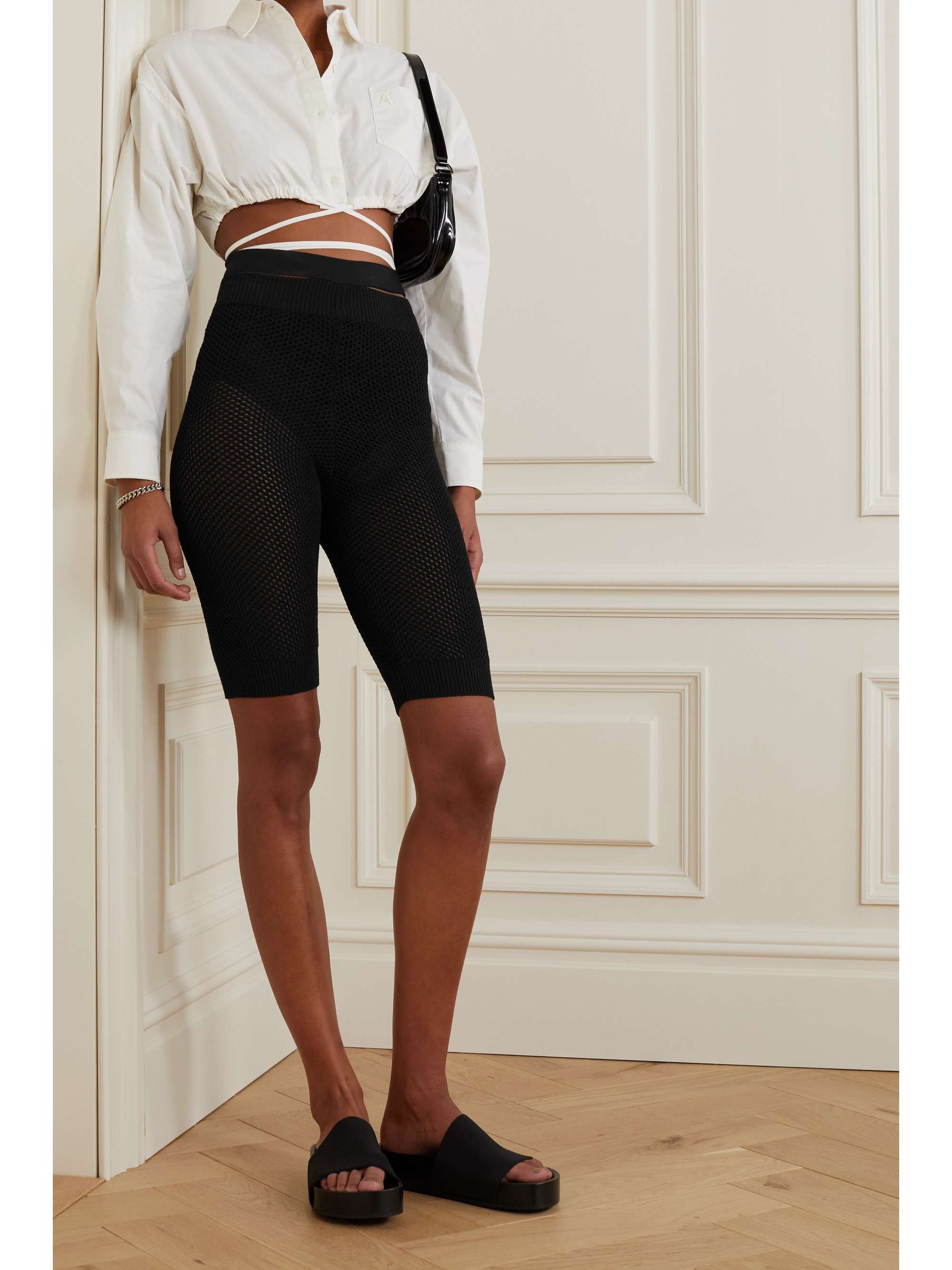 ANDREĀDAMO Cutout open-knit shorts
