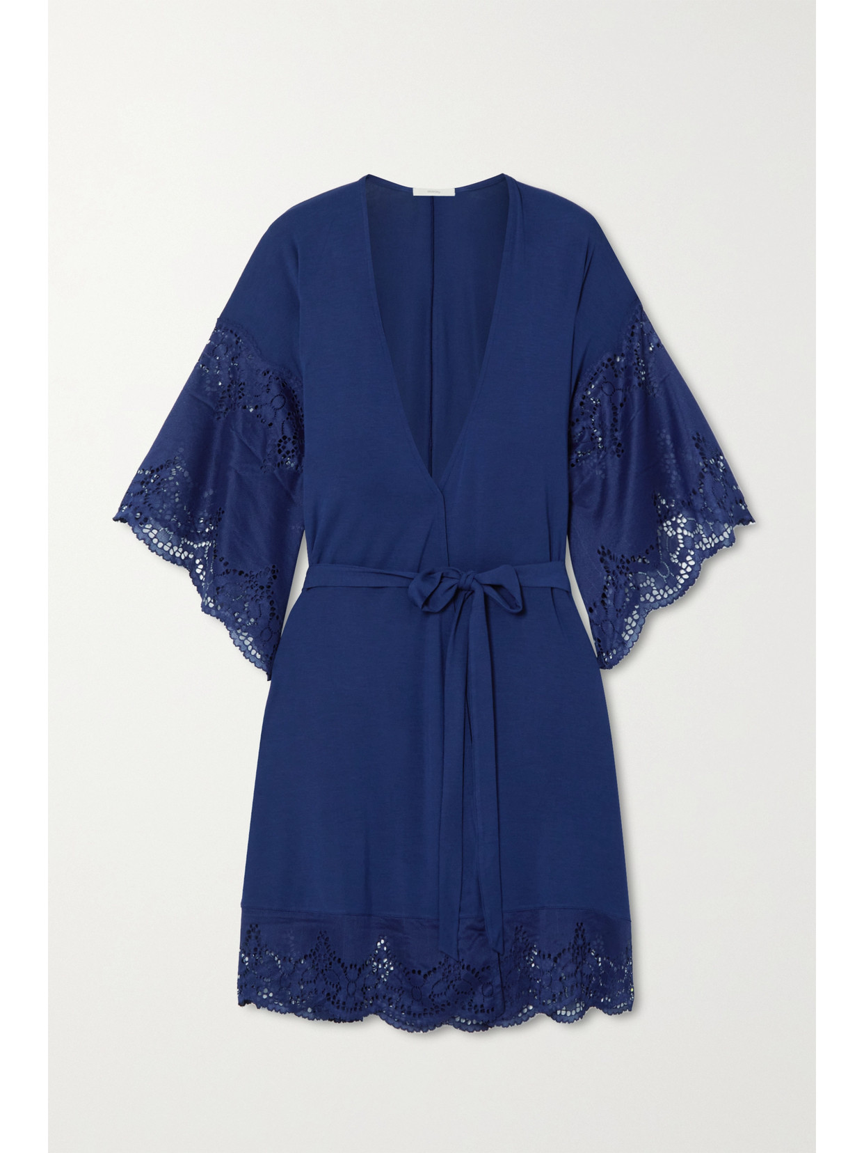 Eberjey Beatrix Lace-trimmed Stretch-tencel Modal Robe In Blue