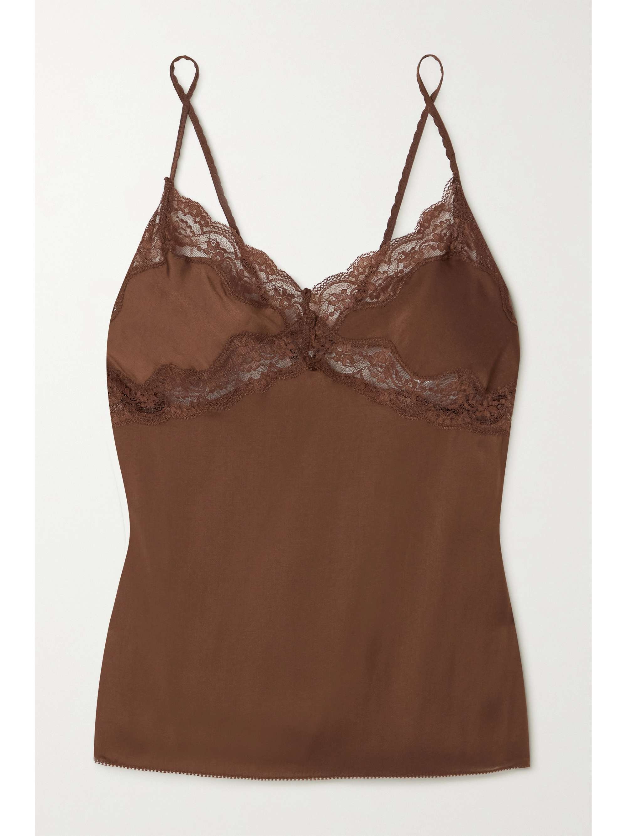 Dark brown Pandora lace-trimmed satin 